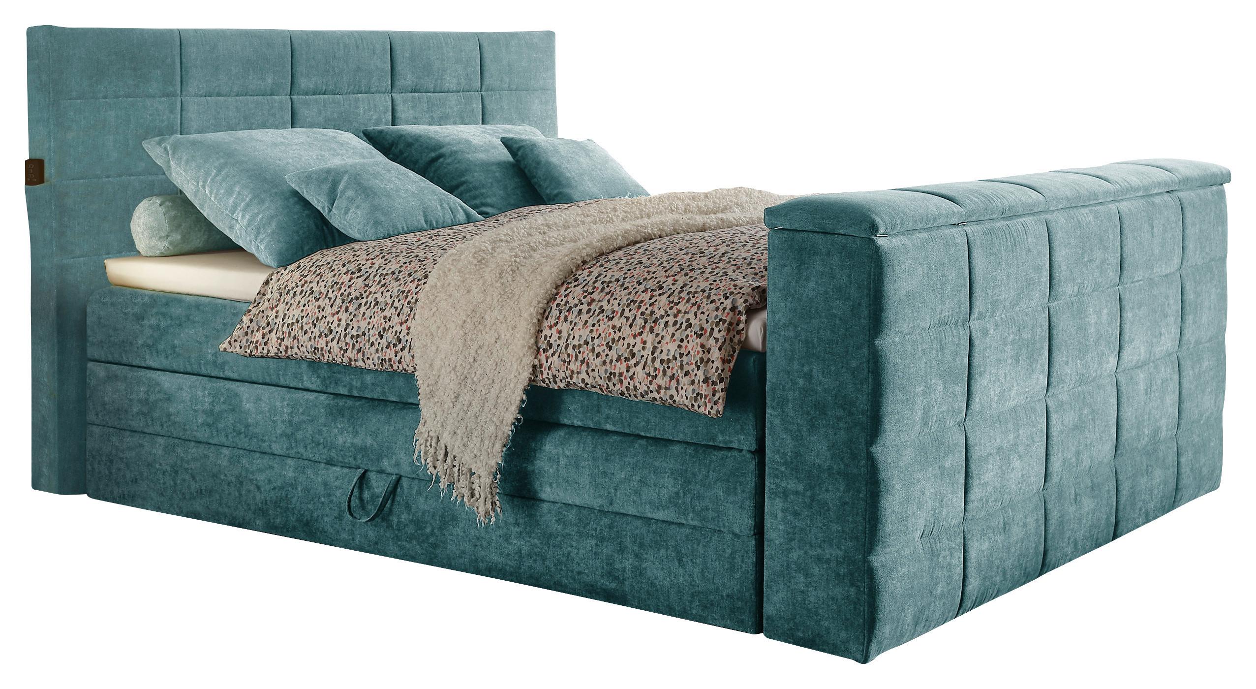 Boxspringbett mit Bettkasten 180x200 cm Denver - Petrol, KONVENTIONELL, Textil (180/200cm) - Carryhome
