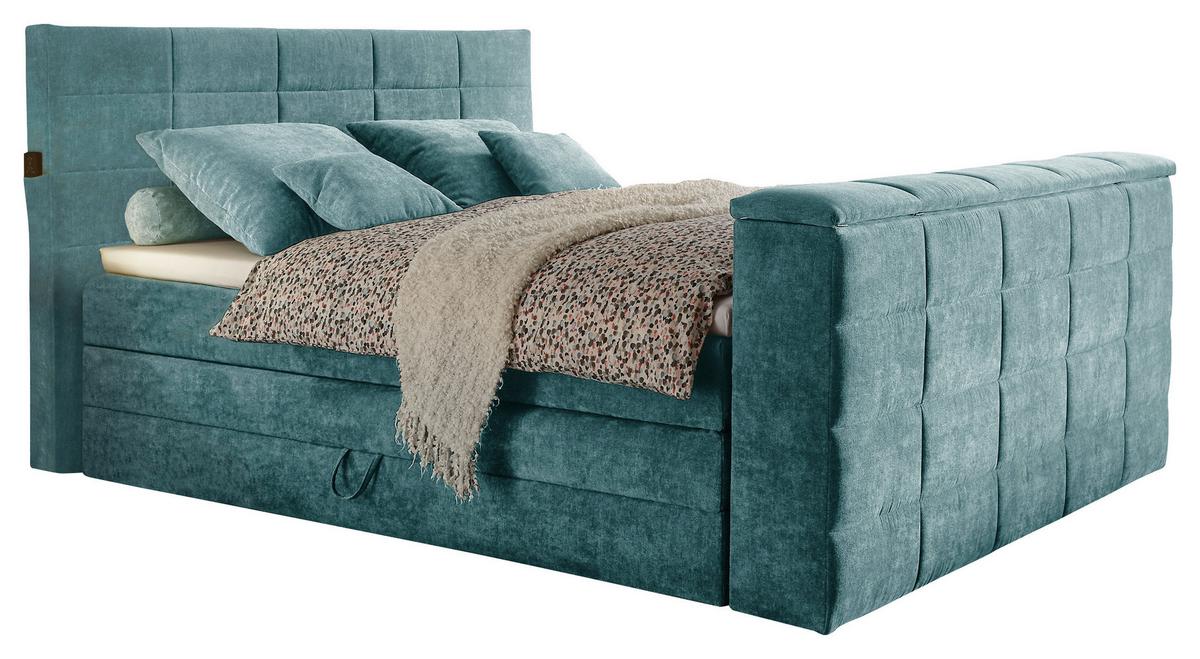Boxspringbett Mit Bettkasten 180x200 Cm Denver - Petrol, KONVENTIONELL, Textil (180/200cm) - Carryhome