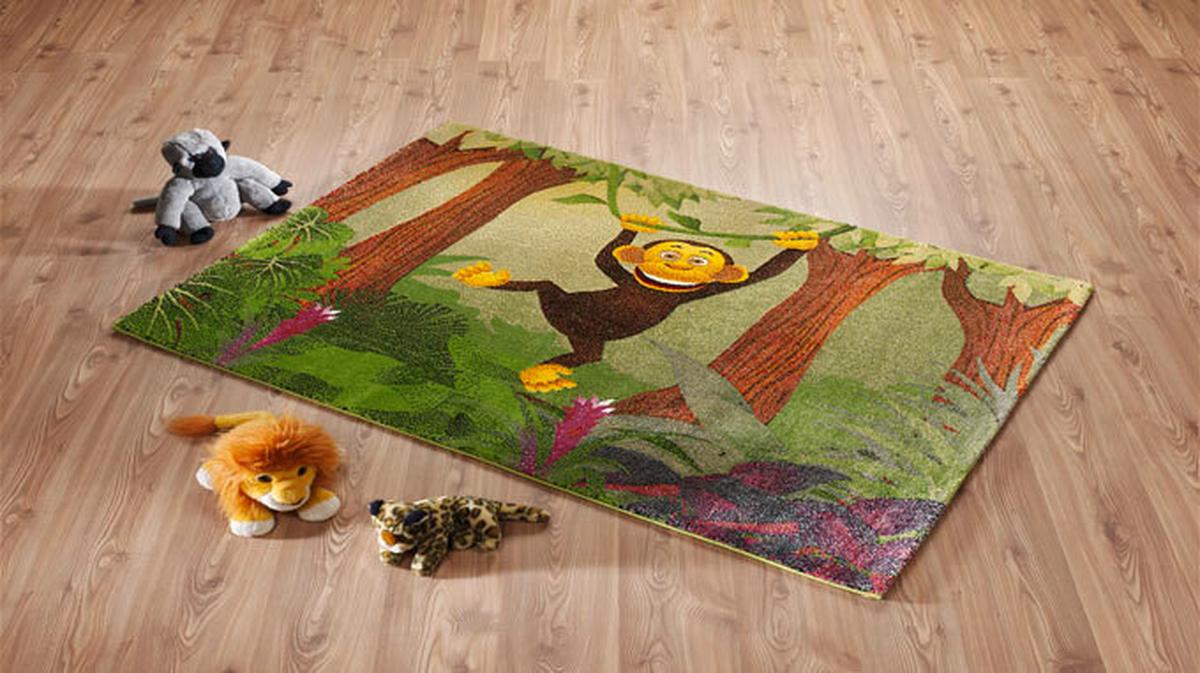 Kinderteppich Affe Grün/Braun Kidsclub Monkey 80x150 cm - Multicolor, Basics, Textil (80/150cm)