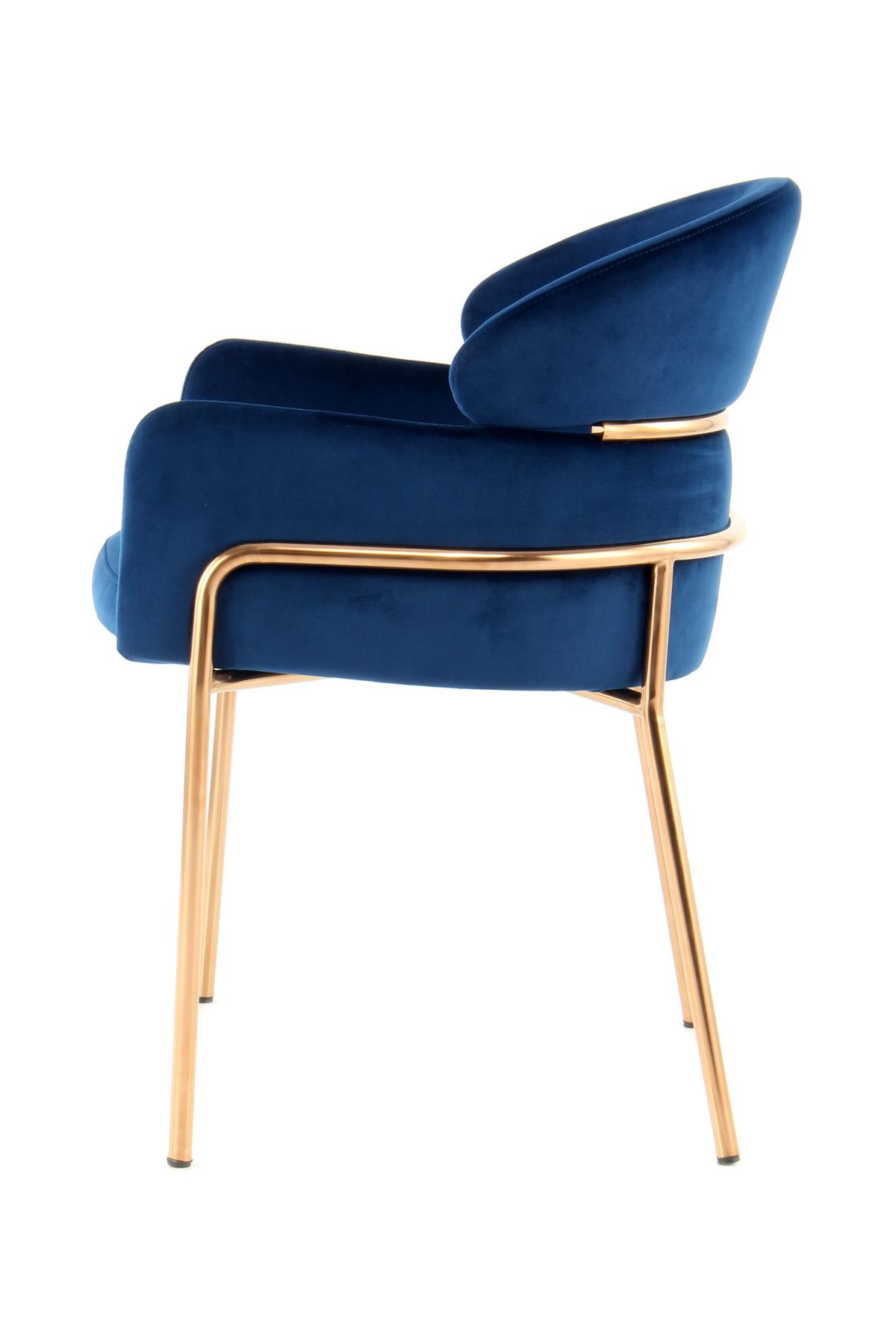 Armlehnstuhl Corey Blau / Roségold Gepolstert - Blau/Goldfarben, MODERN, Holz/Kunststoff (58/79/57cm) - Kayoom