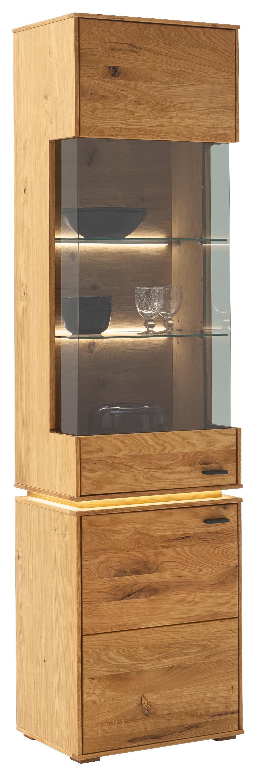 Vitrine Como B: 53 cm mit Beleuchtung Eichefarben - Wildeiche, Natur, Glas/Holz (53/202/38cm) - MID.YOU