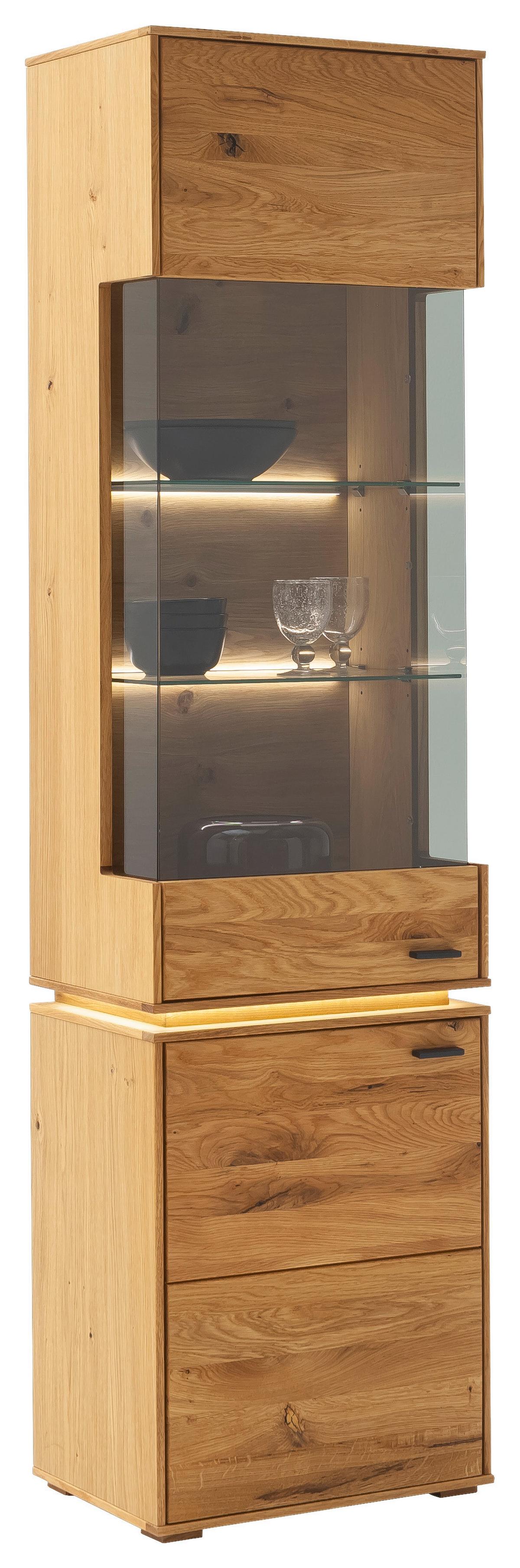 Vitrine Como B: 53 cm mit Beleuchtung Eichefarben - Wildeiche, Natur, Glas/Holz (53/202/38cm) - MID.YOU