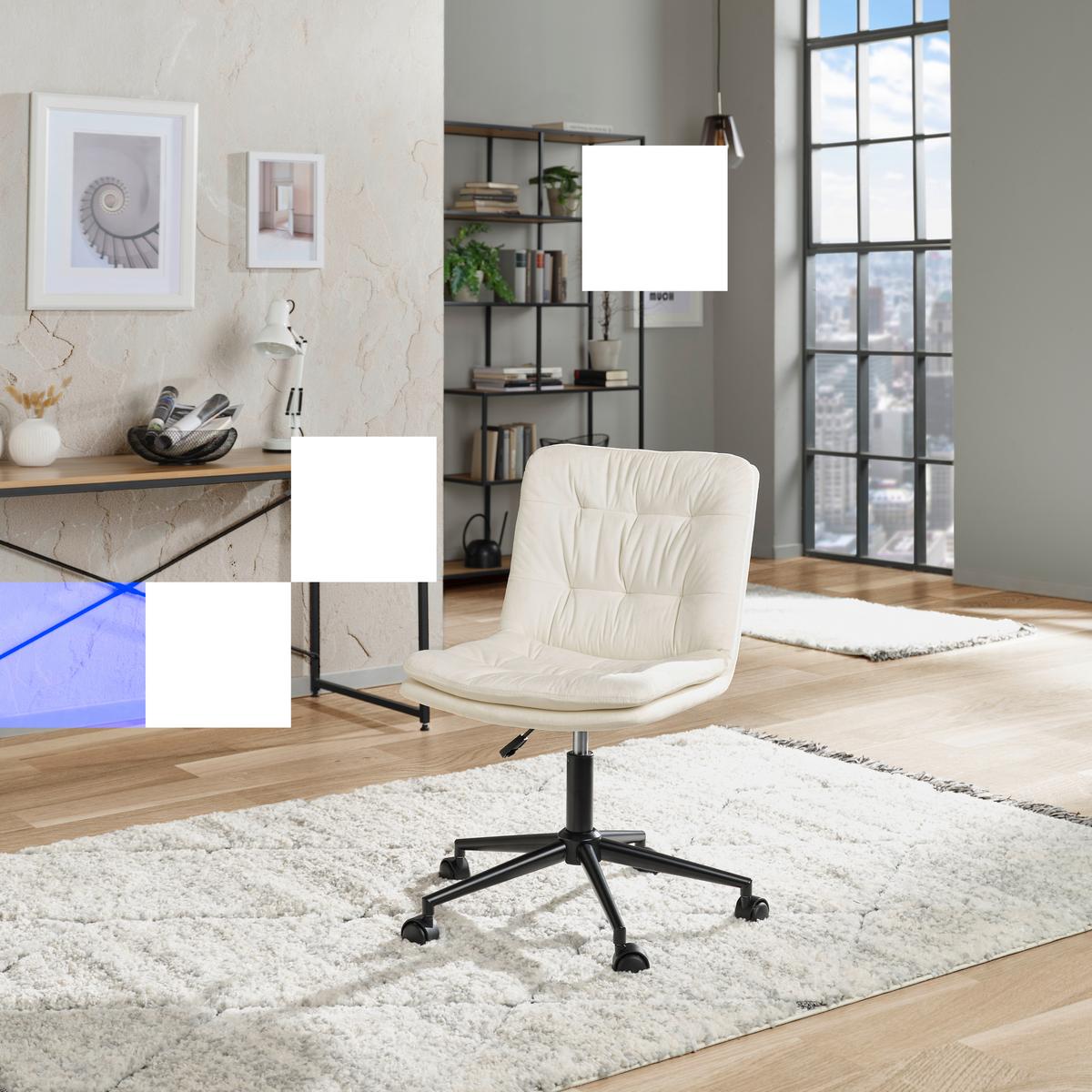 Drehstuhl Elegance Mit Armstützen Samt Creme - Creme/Schwarz, MODERN, Kunststoff/Textil (42/98/45cm) - MID.YOU