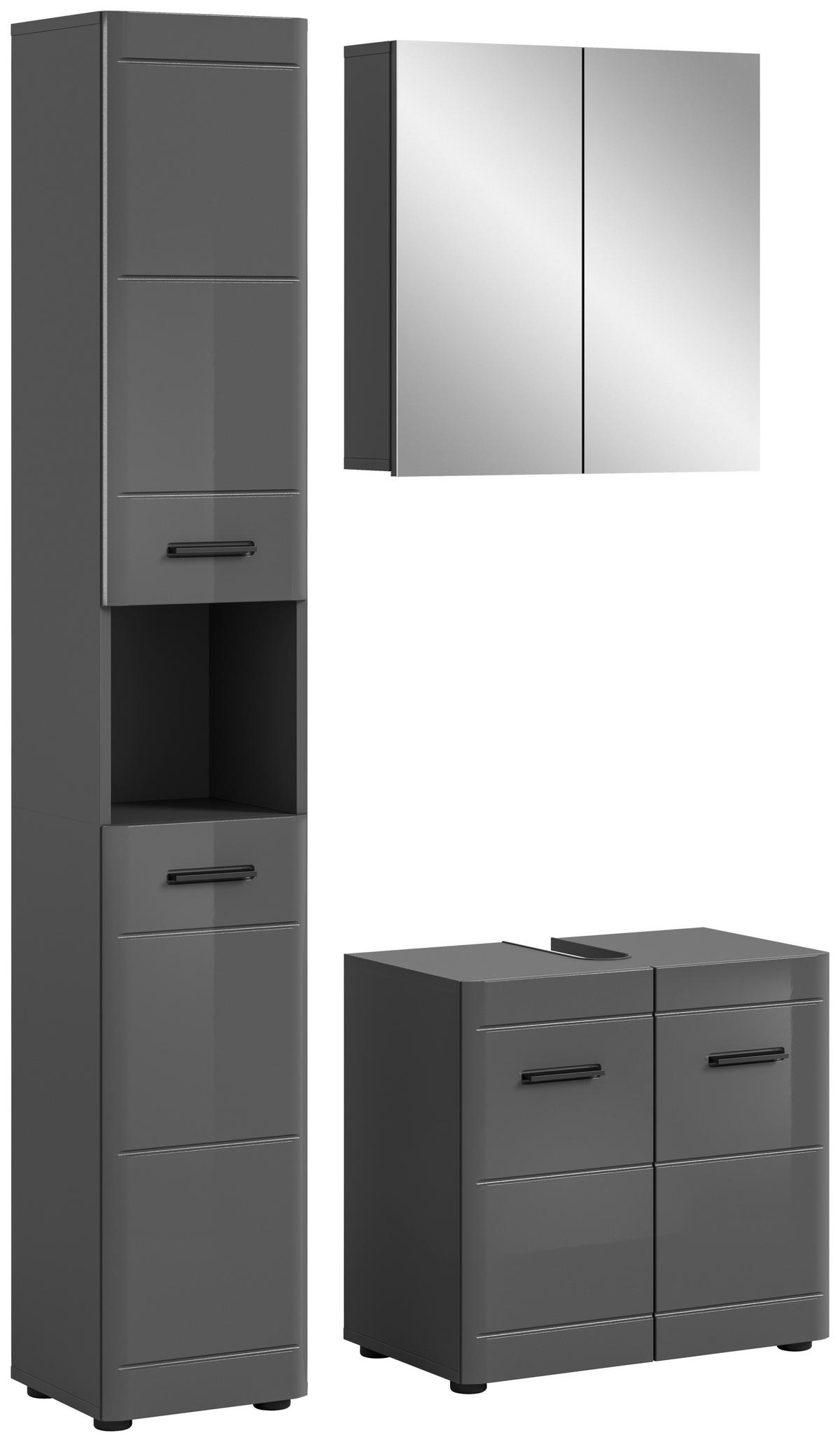 Badezimmer Soft Grau Hg B: 90 cm - Grau Hochglanz/Schwarz, MODERN, Holzwerkstoff (90cm) - MID.YOU