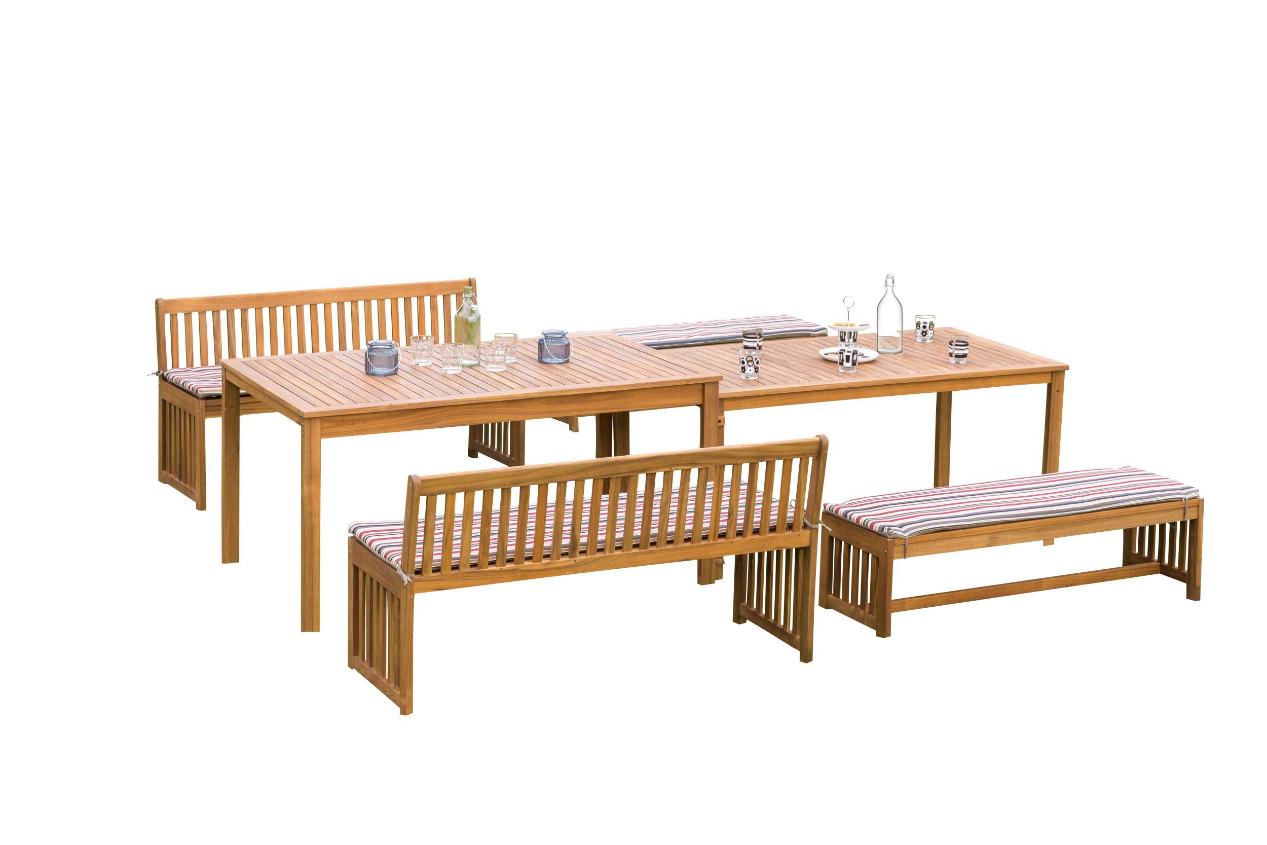 Gartengarnitur Hawaii 6-Teilig Holz Natur Incl. 4 Auflagen - Multicolor/Akaziefarben, Basics, Holz/Textil - Gardenson