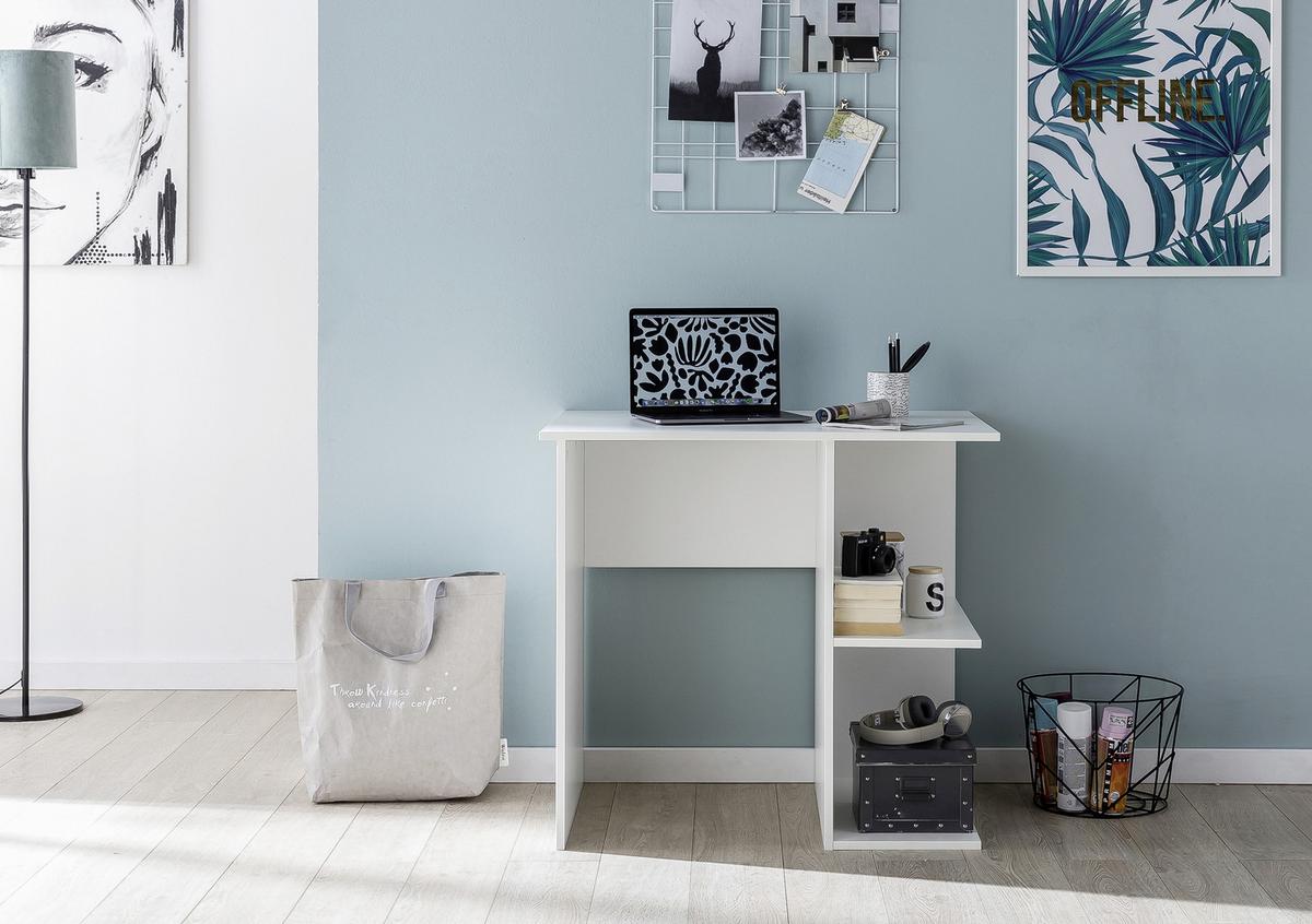 Computertisch mit Ablagefächer B 82cm H 76cm Weiß - Weiß, KONVENTIONELL, Holzwerkstoff (82/60/76cm) - MID.YOU