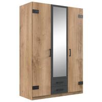 Drehtürenschrank M. Spiegel 135cm Liverpool, Eiche Dekor - Eichefarben/Graphitfarben, KONVENTIONELL, Holzwerkstoff (135/198/58cm) - MID.YOU