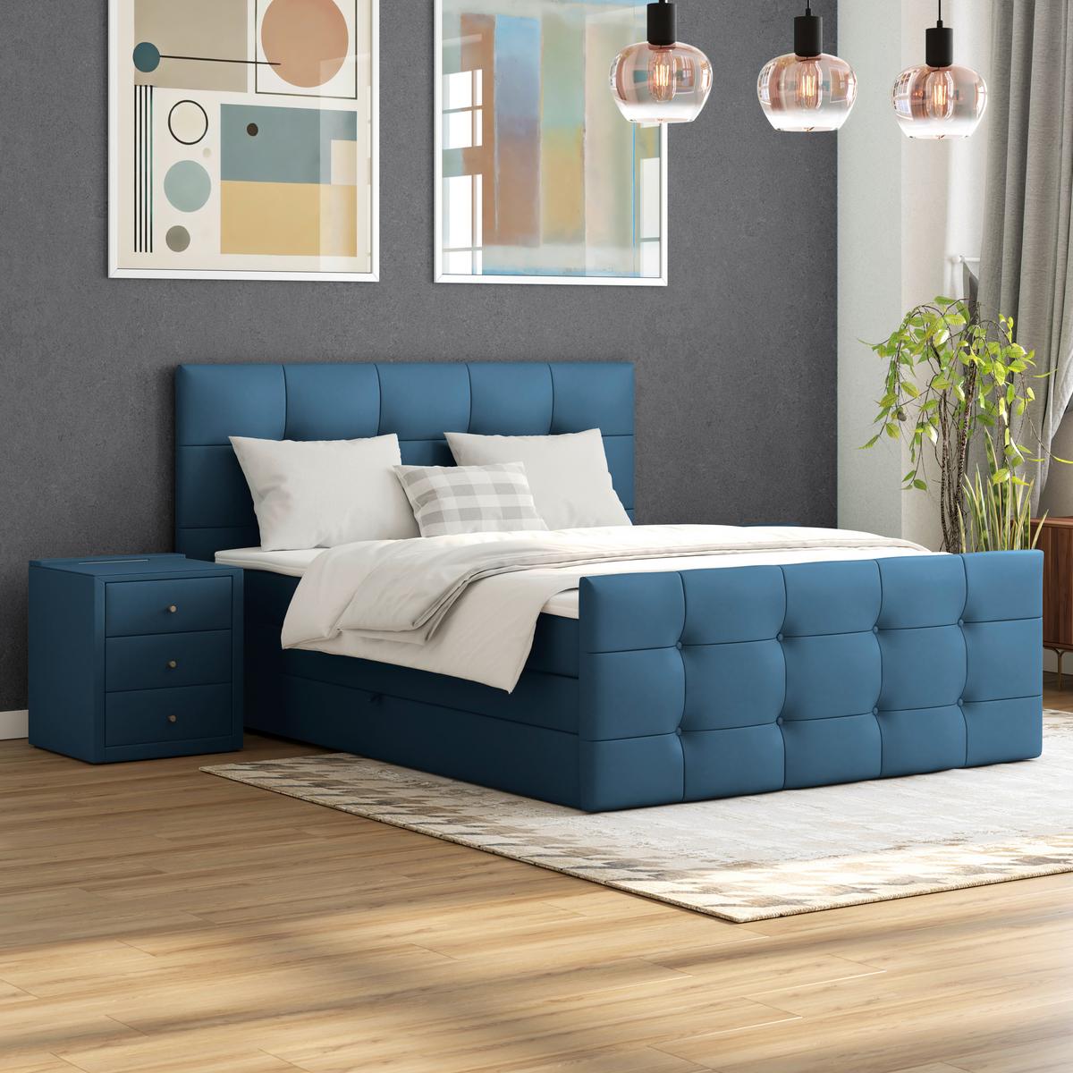 Boxspringbett Josie 160 - Schwarz/Dunkelblau, MODERN, Holz/Holzwerkstoff (160/200cm)