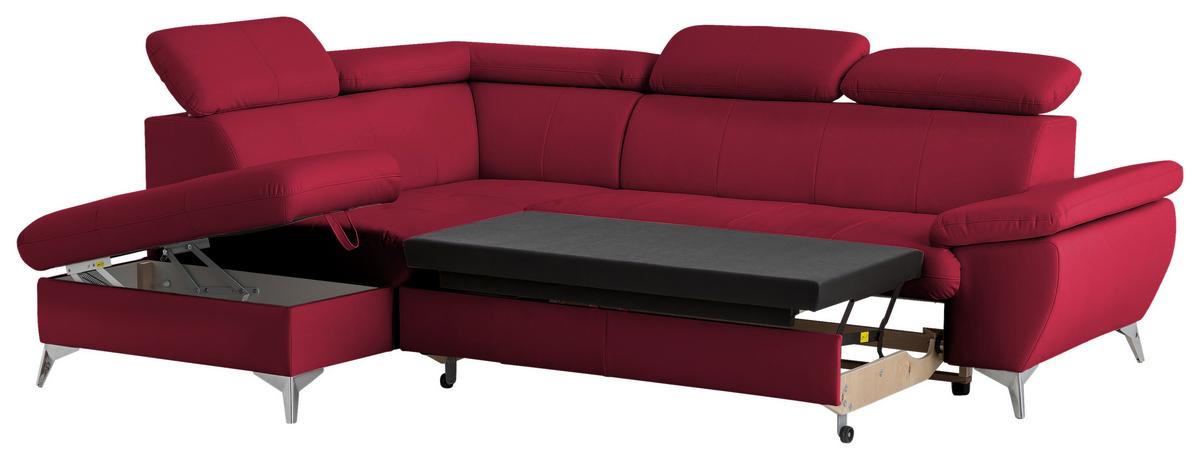 Ecksofa mit Schlaffunktion und Bettkasten Gisele Rot - Chromfarben/Rot, KONVENTIONELL, Textil (209/256cm) - Livetastic