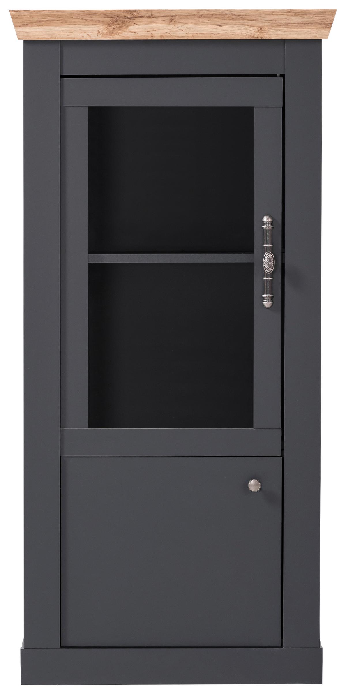 Vitrine Catania Anthrazit/Eiche Dekor B: 72cm - Anthrazit/Eiche Wotan, Design, Holzwerkstoff (72/146/38cm) - MID.YOU