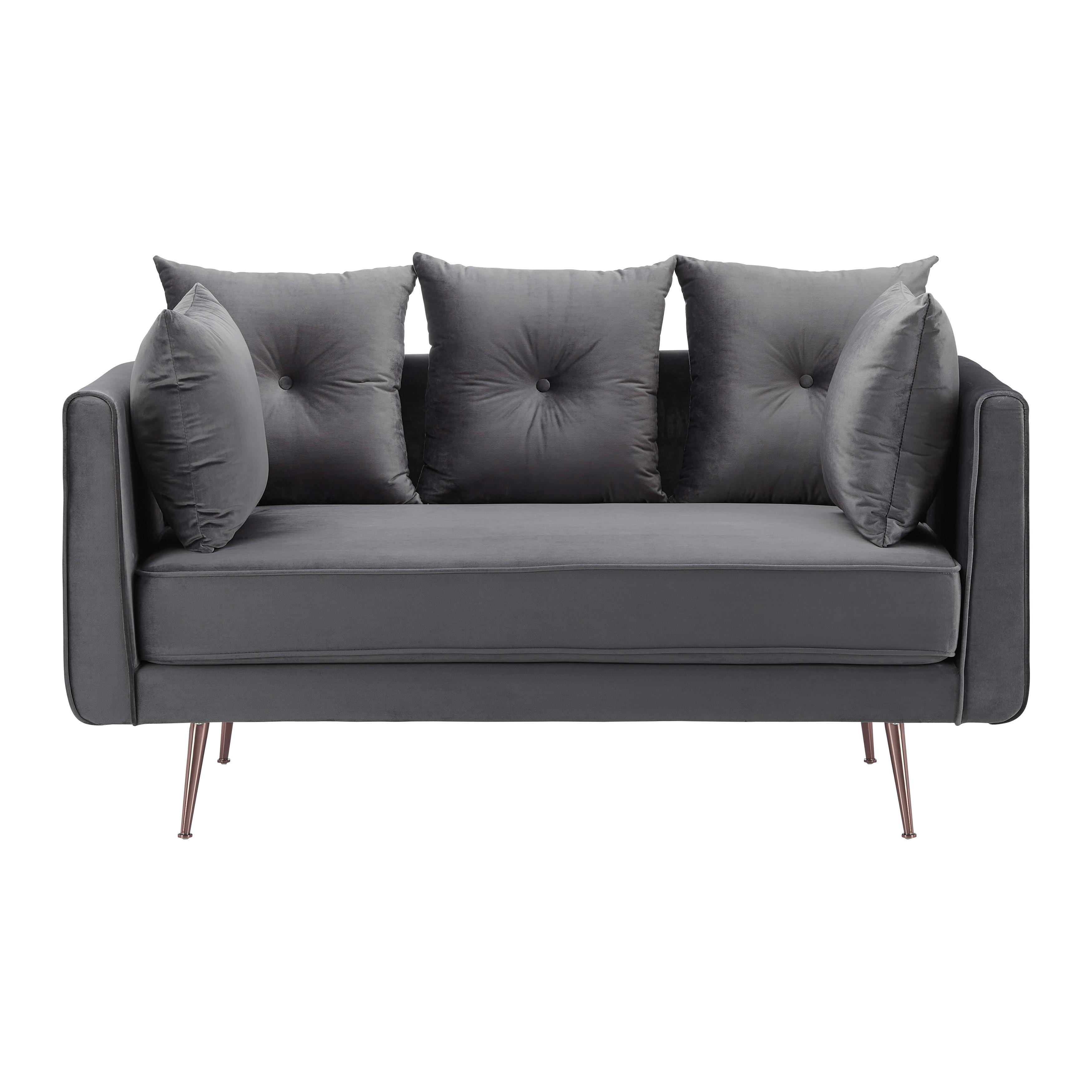 Svoumístná pohovka LUIS, šedý samet - šedá/barva růžového zlata, Moderní, kov/dřevo (155/87/87cm) - Bessagi Home