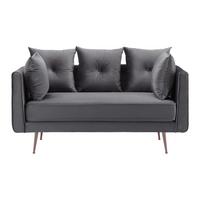 Dvojmiestna pohovka LUIS, sivý zamat - sivá/ružové zlato, Modern, kov/drevo (155/87/87cm) - Bessagi Home