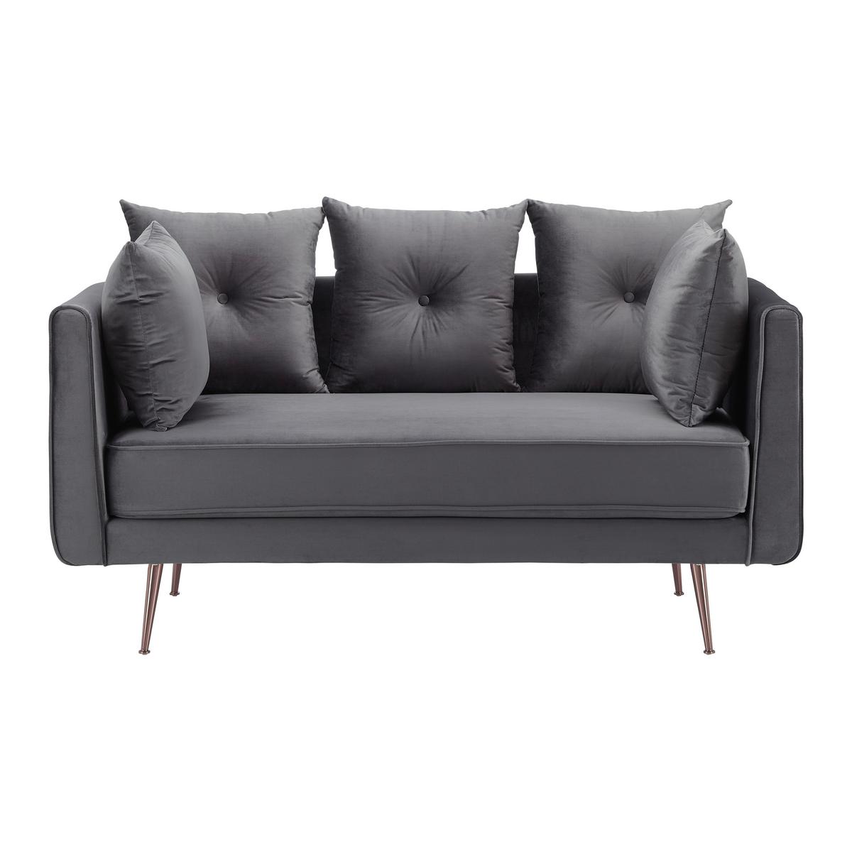 Dvojmiestna pohovka LUIS, sivý zamat - sivá/ružové zlato, Modern, kov/drevo (155/87/87cm) - Bessagi Home