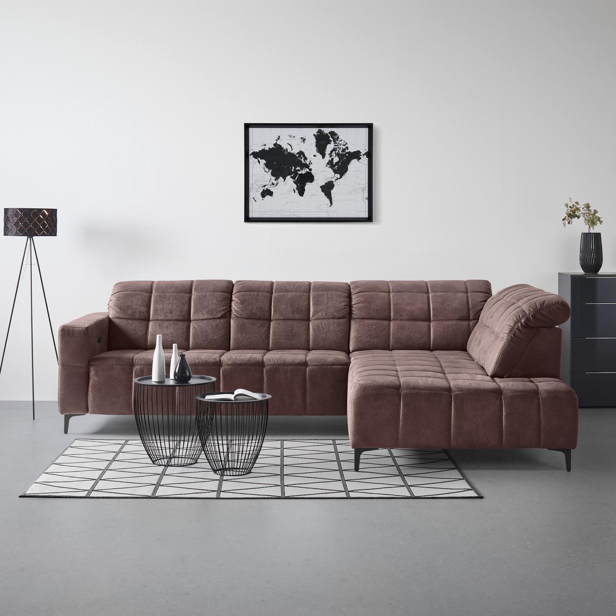 Rohová sedačka PANAMA, pravá, hnědá - černá/hnědá, Konvenční, kov/textil (304/216cm) - Premium Living