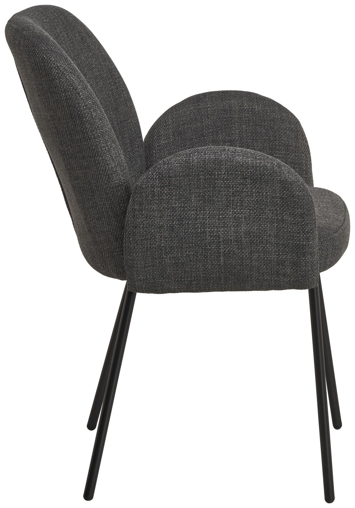 Armlehnstuhl Pauline Leinenoptik Grau, B: 62 cm - Schwarz/Grau, KONVENTIONELL, Holz/Textil (62/85/64cm) - MID.YOU