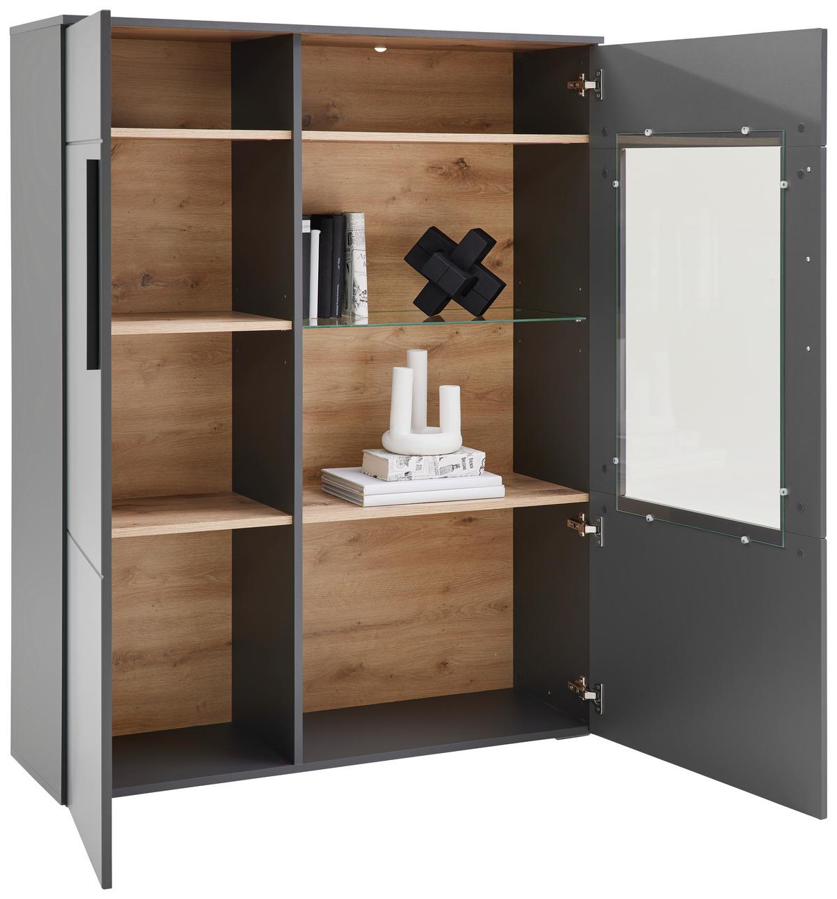 Vitrine Atlanta B: 100,1 Cm Grau/eiche Viking Dekor - Eichefarben/Silberfarben, MODERN, Holzwerkstoff (100,1/144,2/37,2cm)