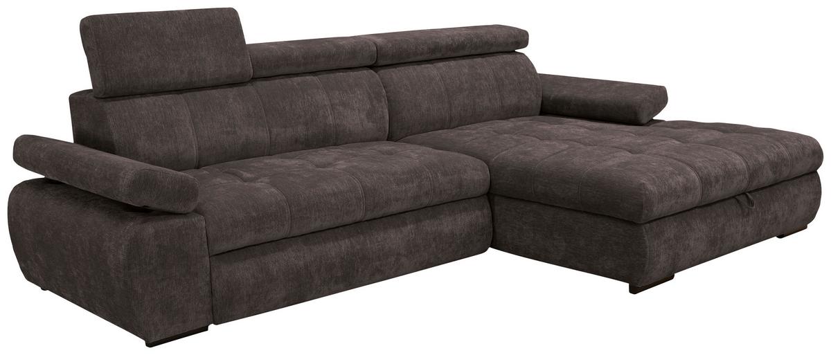 Rohová sedačka VEGAS, pravá, tmavě hnědá žinylka - tmavě hnědá/černá, Design, dřevo/textil (294/173cm)