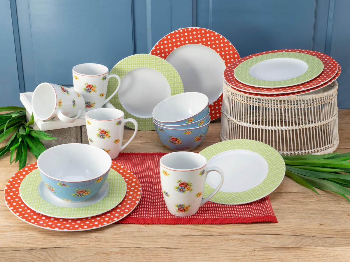 Kombiservice Porzellan 4 Personen Geschirr Set - Blau/Gelb, Keramik (32/31,5/33cm) - Creatable