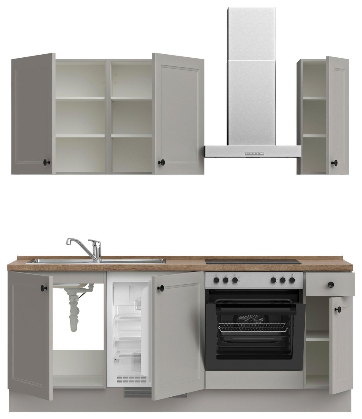 Kuchyňská linka 210 cm, kamenná sivá - šedá/černá, Moderní, kov/kompozitní dřevo (210cm) - Nobilia