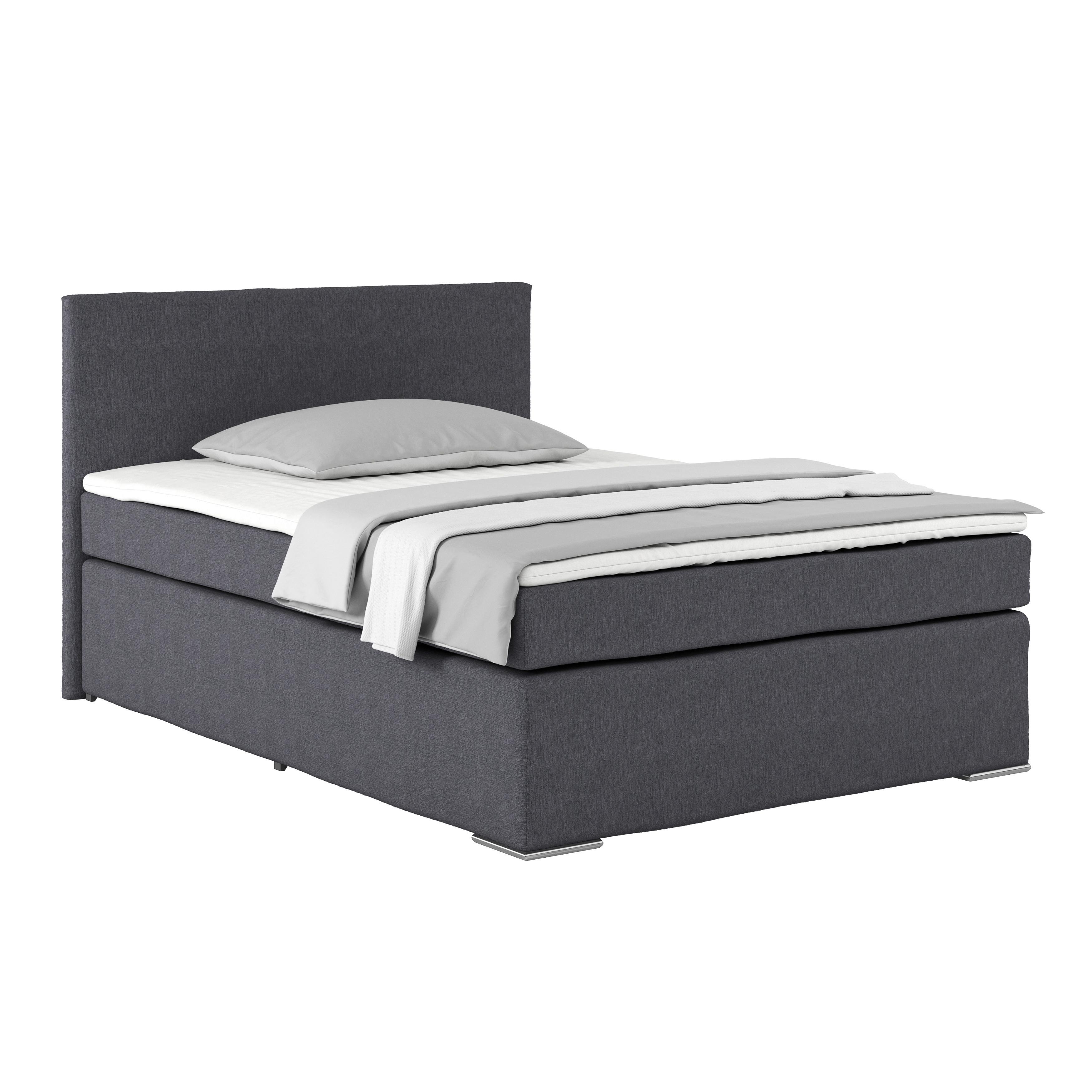 Posteľ Boxspring Nero, 140x200 cm, antracitová - antracitová/chrómová, Konventionell, kov/textil (140/200cm)