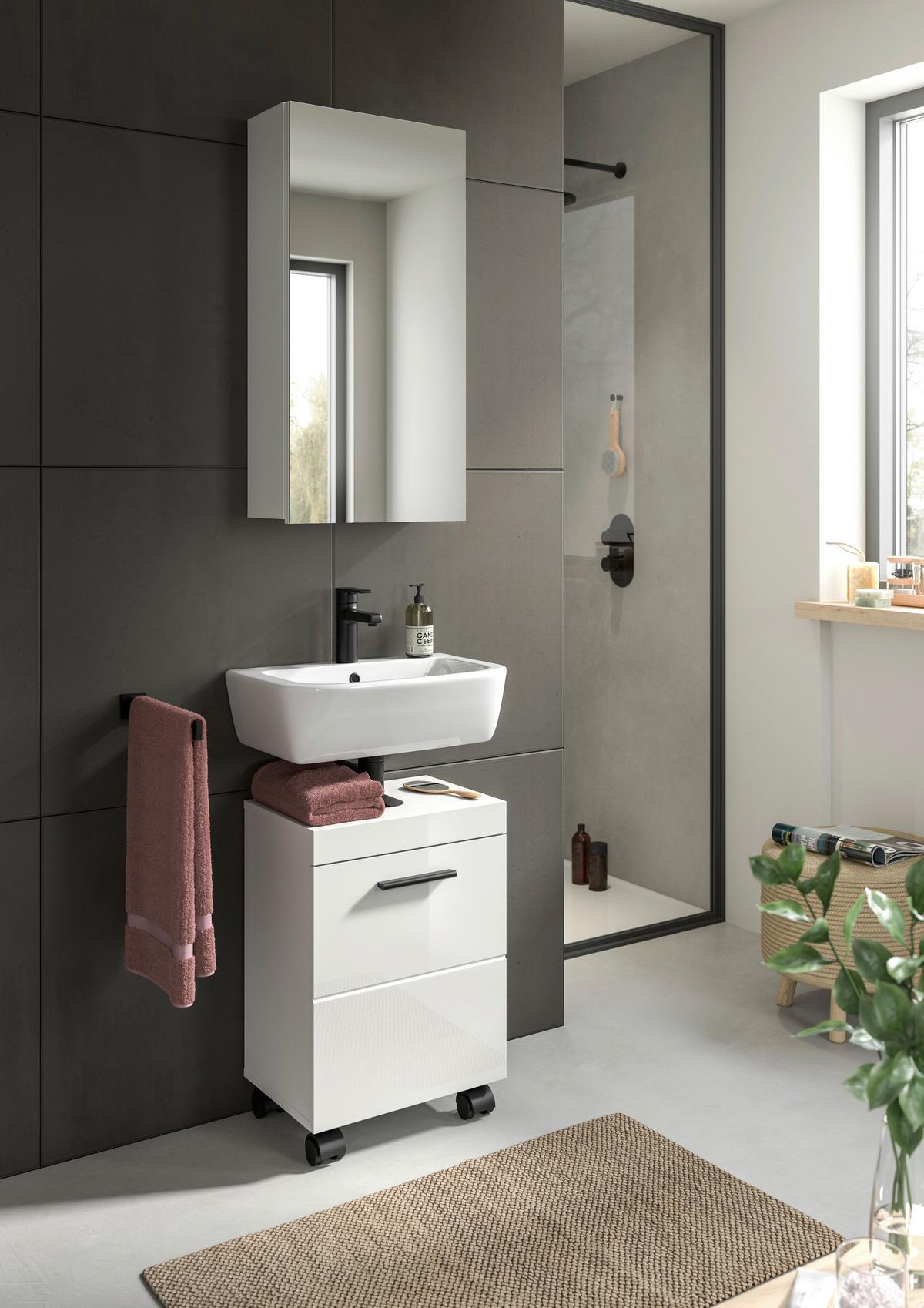 Badezimmer Nova Weiß B: 40cm - Weiß Hochglanz/Schwarz, Trend, Glas/Holzwerkstoff (40cm) - MID.YOU