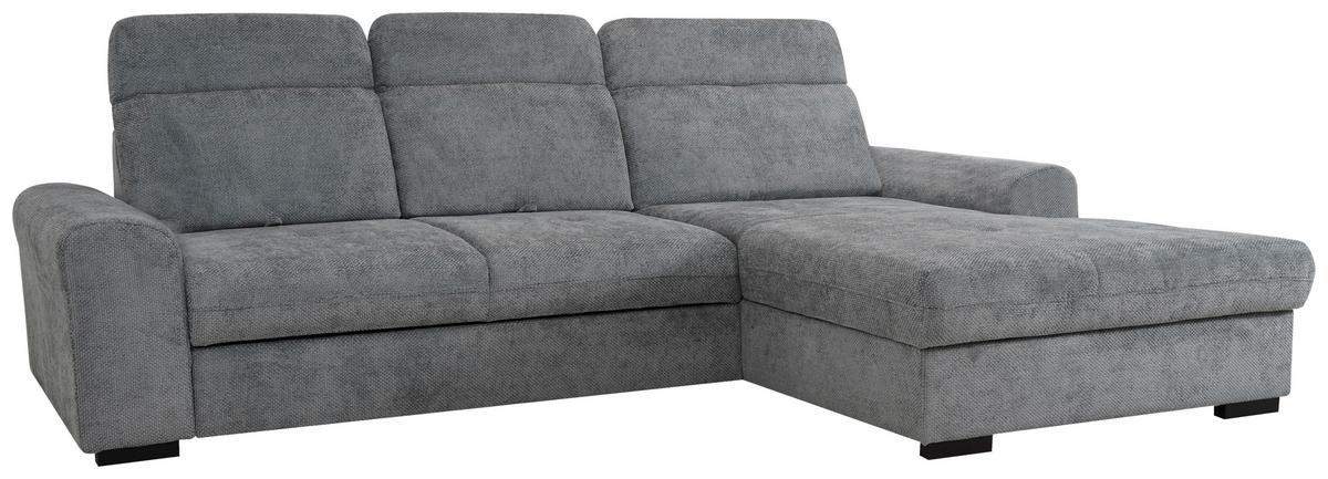 Ecksofa Malaga New Chenille Grau, Lf: 229x137cm - Schwarz/Grau, KONVENTIONELL, Textil (286/203cm) - Ondega