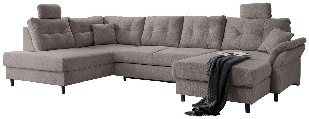 Wohnlandschaft Brizzini Graubraun U: 206x338x176 cm - Graubraun/Schwarz, MODERN, Textil (206/338/176cm) - Livetastic