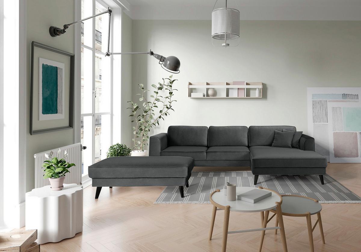 Ecksofa Lumber Jack Anthrazit Velours 277x167cm - Wengefarben/Anthrazit, MODERN, Textil (277/167cm) - Trendmanufaktur