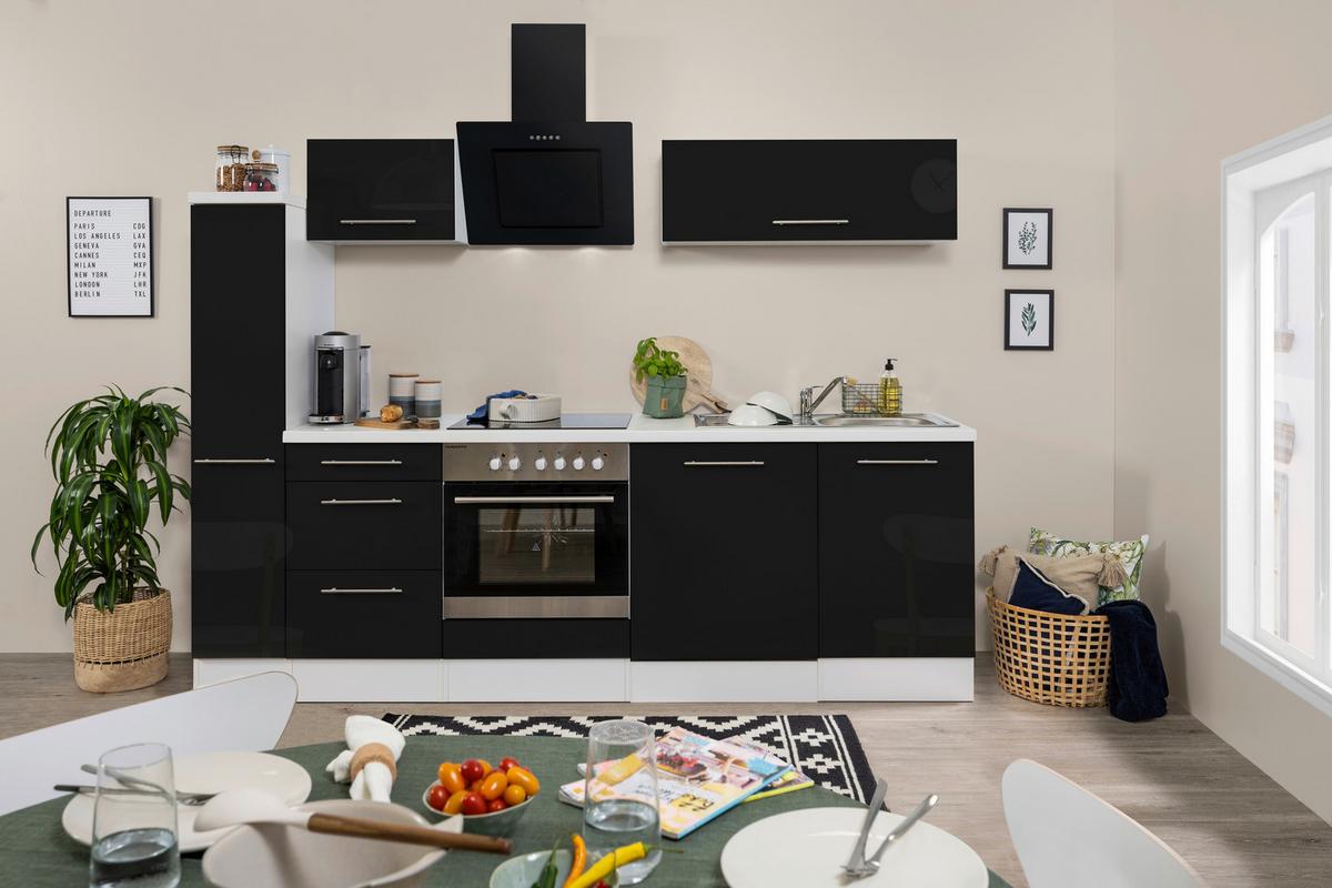 Küchenzeile Rp250wsc Mit Geräte 250 Cm Schwarz/weiß - Schwarz/Weiß, KONVENTIONELL, Holzwerkstoff (250cm) - Respekta