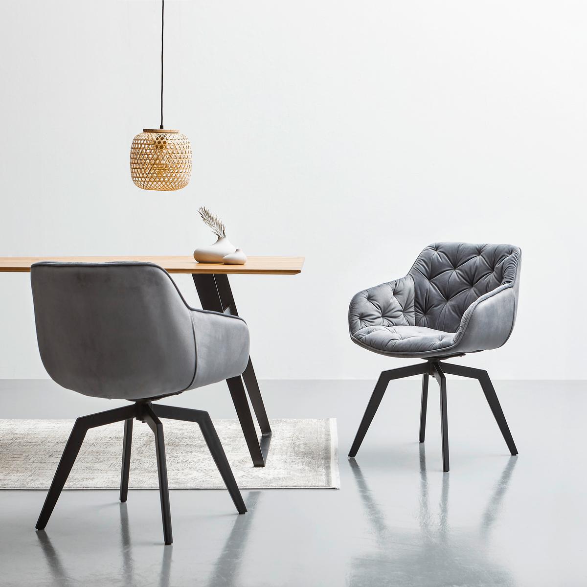 Armlehnstuhl-Set 2er Avegno Dunkelgrau drehbare Sitzfläche - Dunkelgrau/Schwarz, MODERN, Holz/Textil (58/83/63cm) - Livetastic