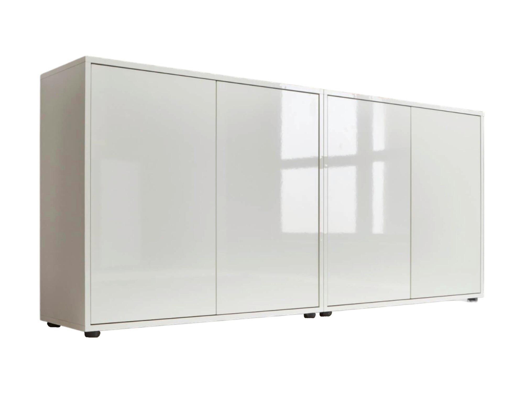 Sideboard Mailand 2 B: 158 cm Weiß - Weiß Hochglanz/Schwarz, MODERN, Holzwerkstoff (158/73/33cm) - MID.YOU