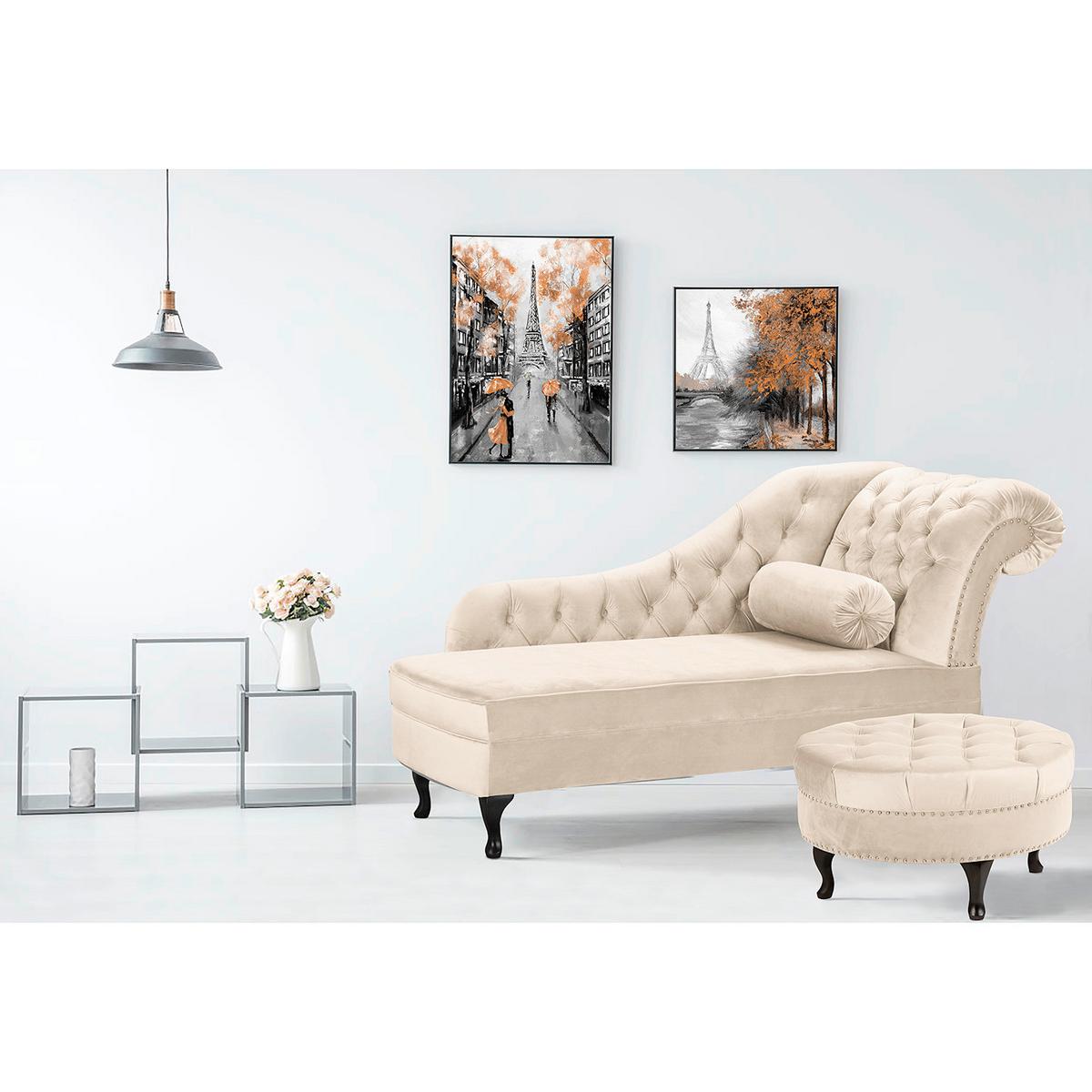 Récamiere Pako Creme B: 185cm - Creme/Braun, Design, Textil (185/93/75cm) - Livetastic