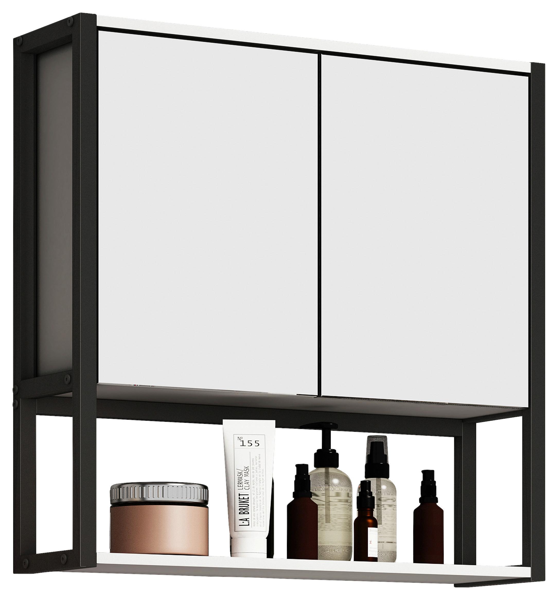 Spiegelschrank Edino 2-Türig BxHxT: 60x60x17 cm - Schwarz/Weiß, MODERN, Glas/Holzwerkstoff (60/60/17cm) - MID.YOU