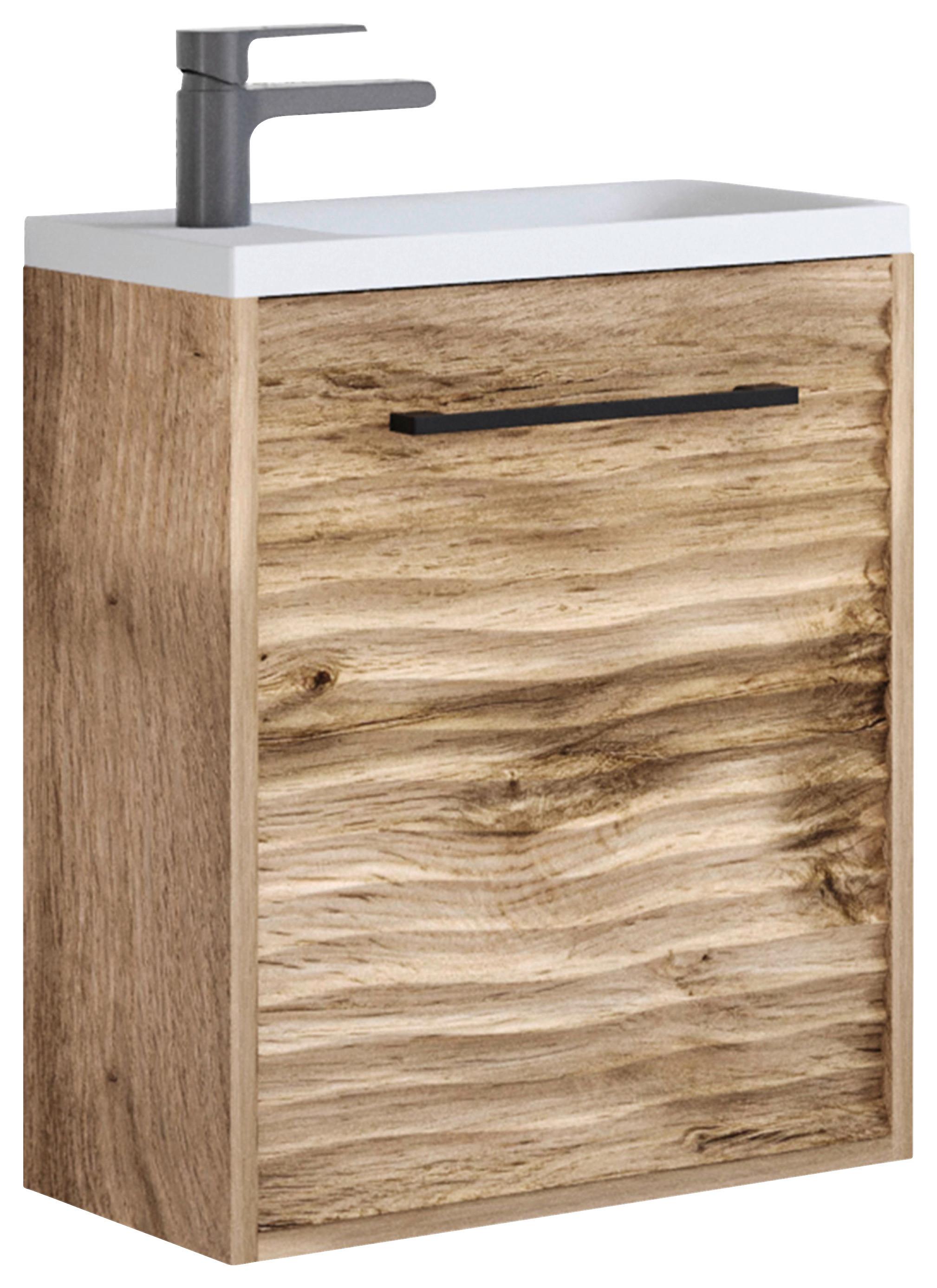 Waschbeckunterschrank B: 40 cm, Eiche Wotan - Eiche Wotan/Weiß, Basics, Keramik/Holzwerkstoff (40cm) - P & B