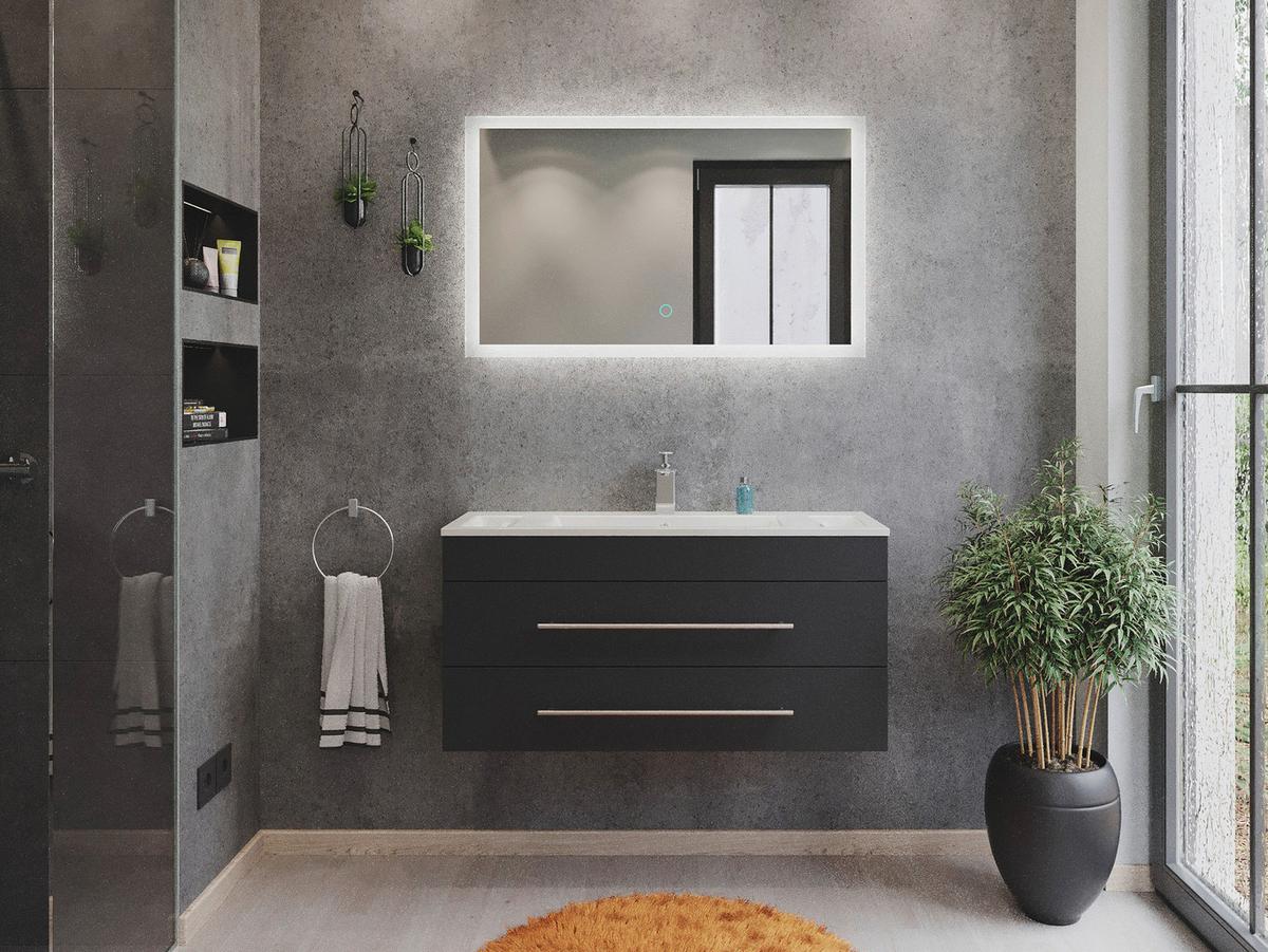 Badezimmer Portus Graphitfarben B: 100 Cm - Graphitfarben/Weiß, MODERN, Keramik/Holzwerkstoff (100cm) - MID.YOU