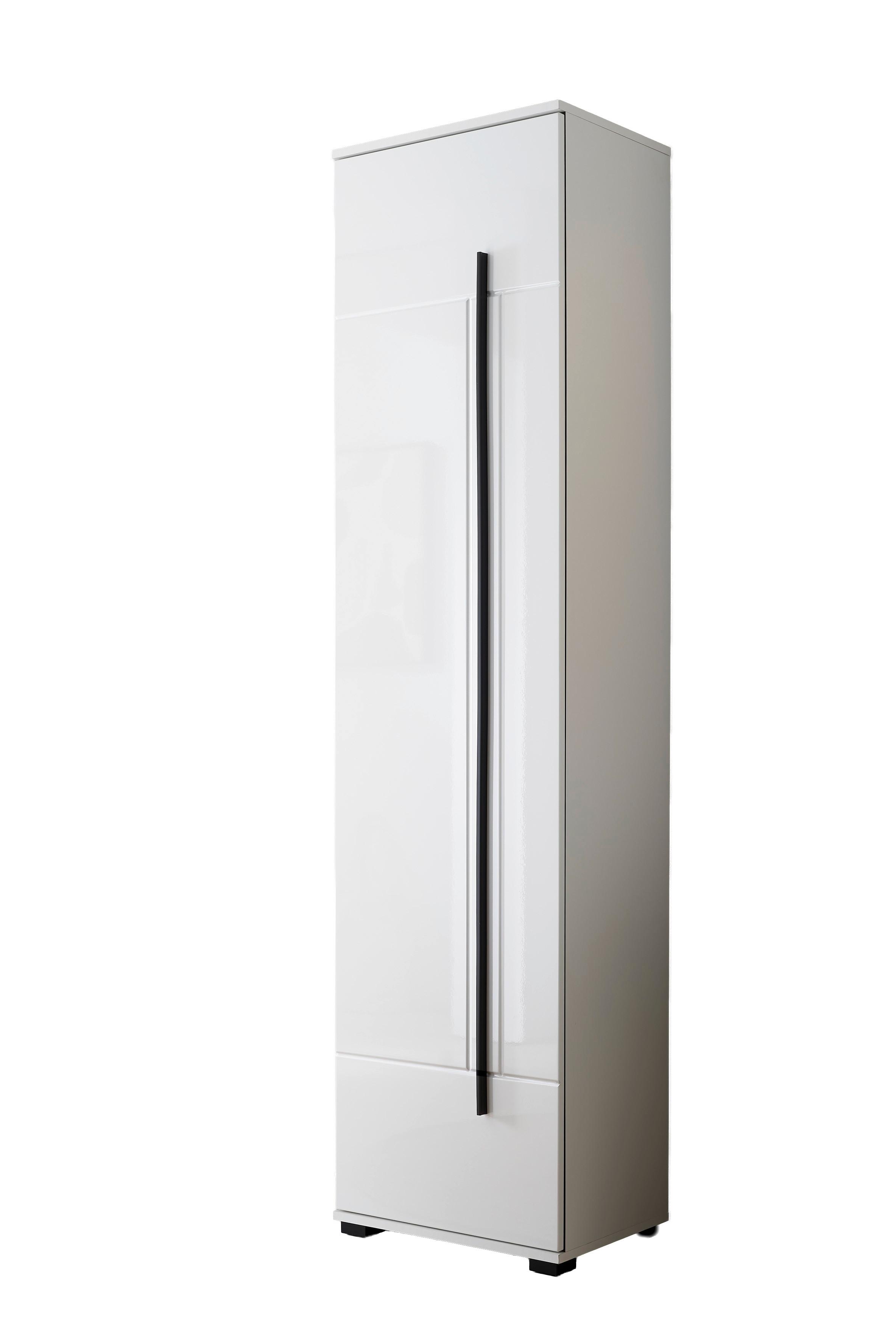 Mehrzweckschrank Cantara Weiß/Weiß HG B: 50cm - Weiß Hochglanz/Schwarz, MODERN, Holzwerkstoff (50/201/39cm) - MID.YOU