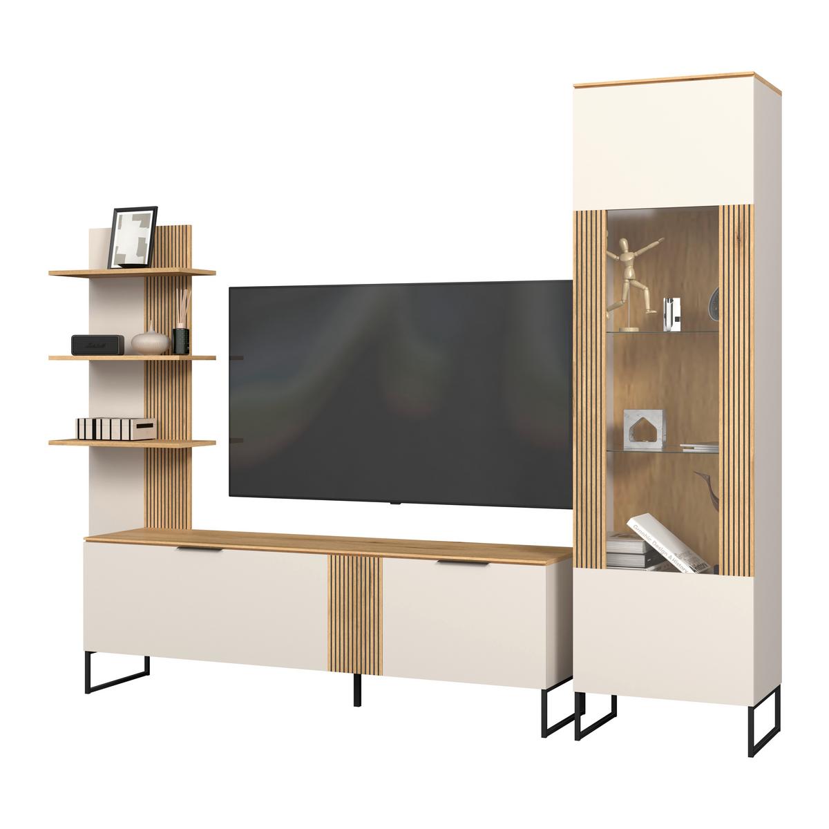 Stapelprogramm King Eichefarben/Kaschmir B:280,2cm - Kaschmir/Eichefarben, MODERN, Glas/Holzwerkstoff (280,2/200/40cm)