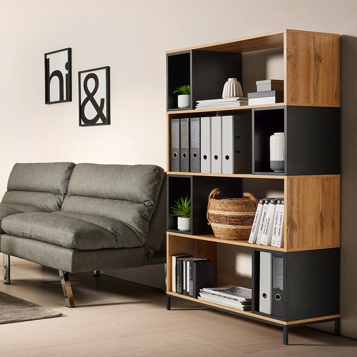 Regál MEGY - čierna/farba duba, Modern, kov (80/158/40cm) - Bessagi Home