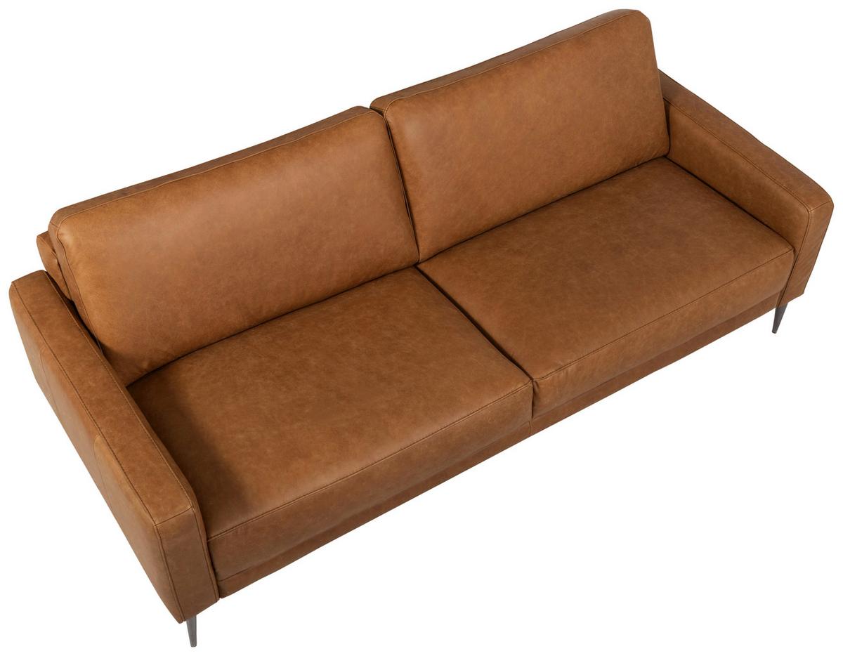 3-Sitzer-Sofa Spring, Cognac B: 187 cm - Cognac/Schwarzchrom, Design, Leder (187/85/92cm) - Livetastic