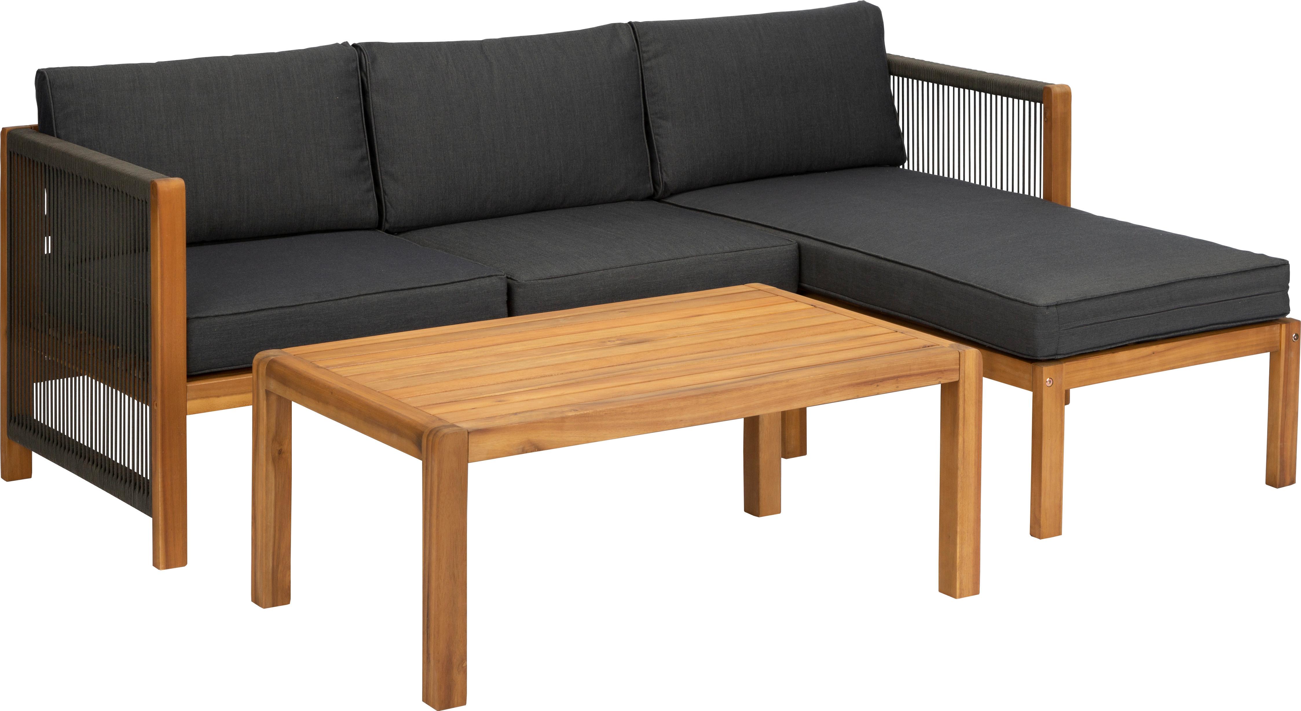 Loungegarnitur Malaga Aus Holz mit Kissen - Schwarz/Grau, Basics, Holz/Textil (198/132cm) - Acamp