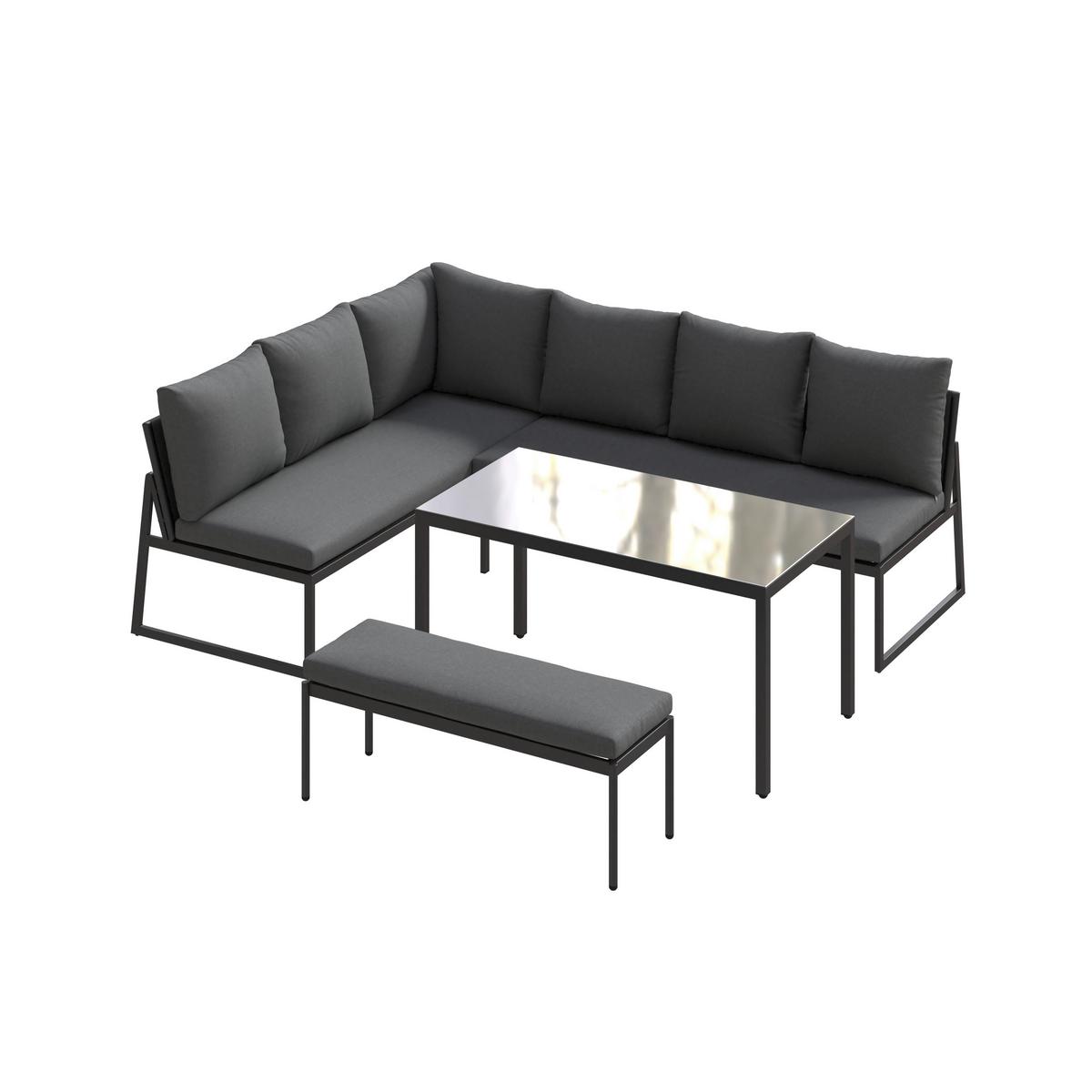 Loungegarnitur Kaunas - Dunkelgrau/Anthrazit, MODERN, Glas/Textil (183/241cm) - Beldano