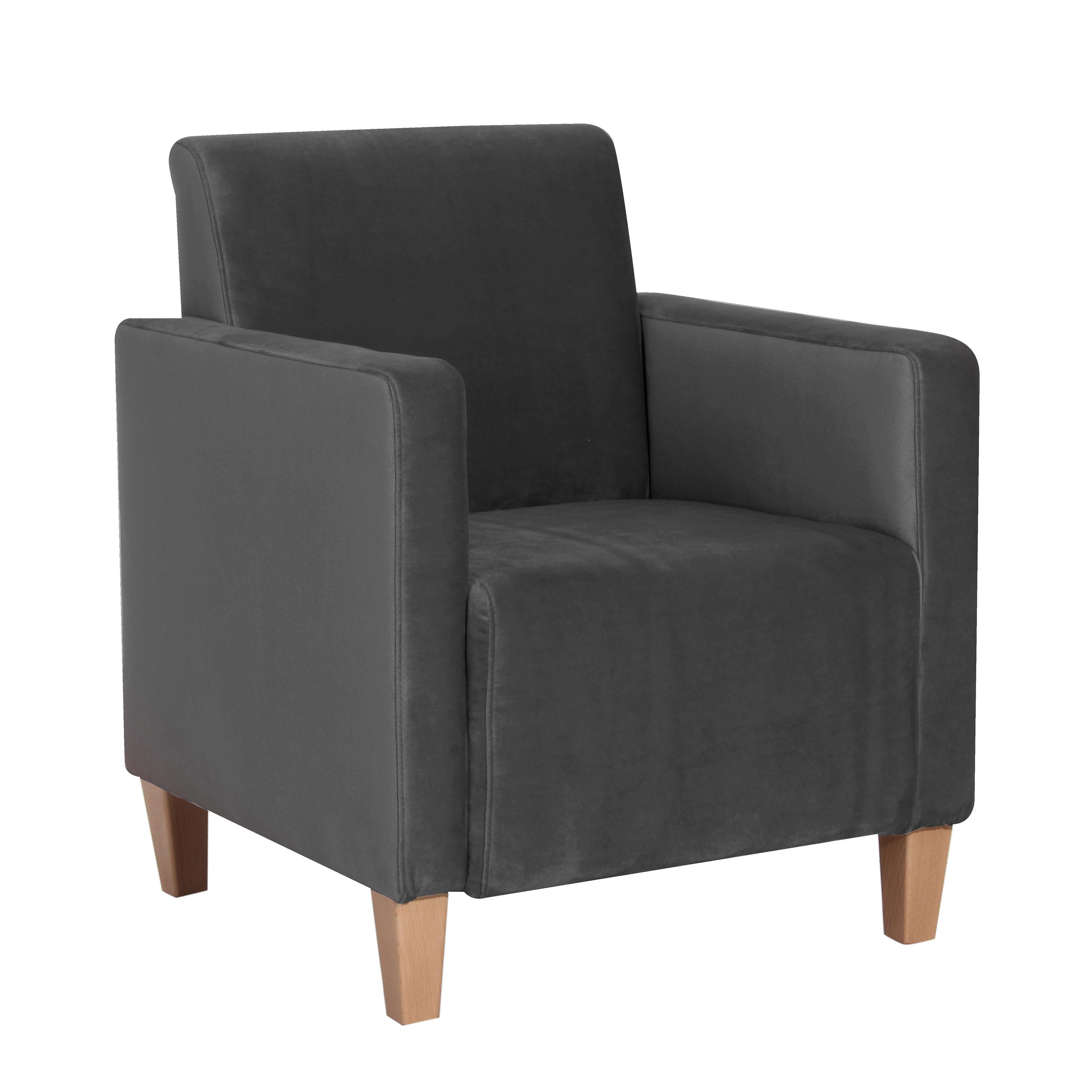 Polstersessel Mit Armlehnen Milla Samt/velours Anthrazit - Anthrazit/Naturfarben, Design, Textil (71/81/70cm) - Max Winzer