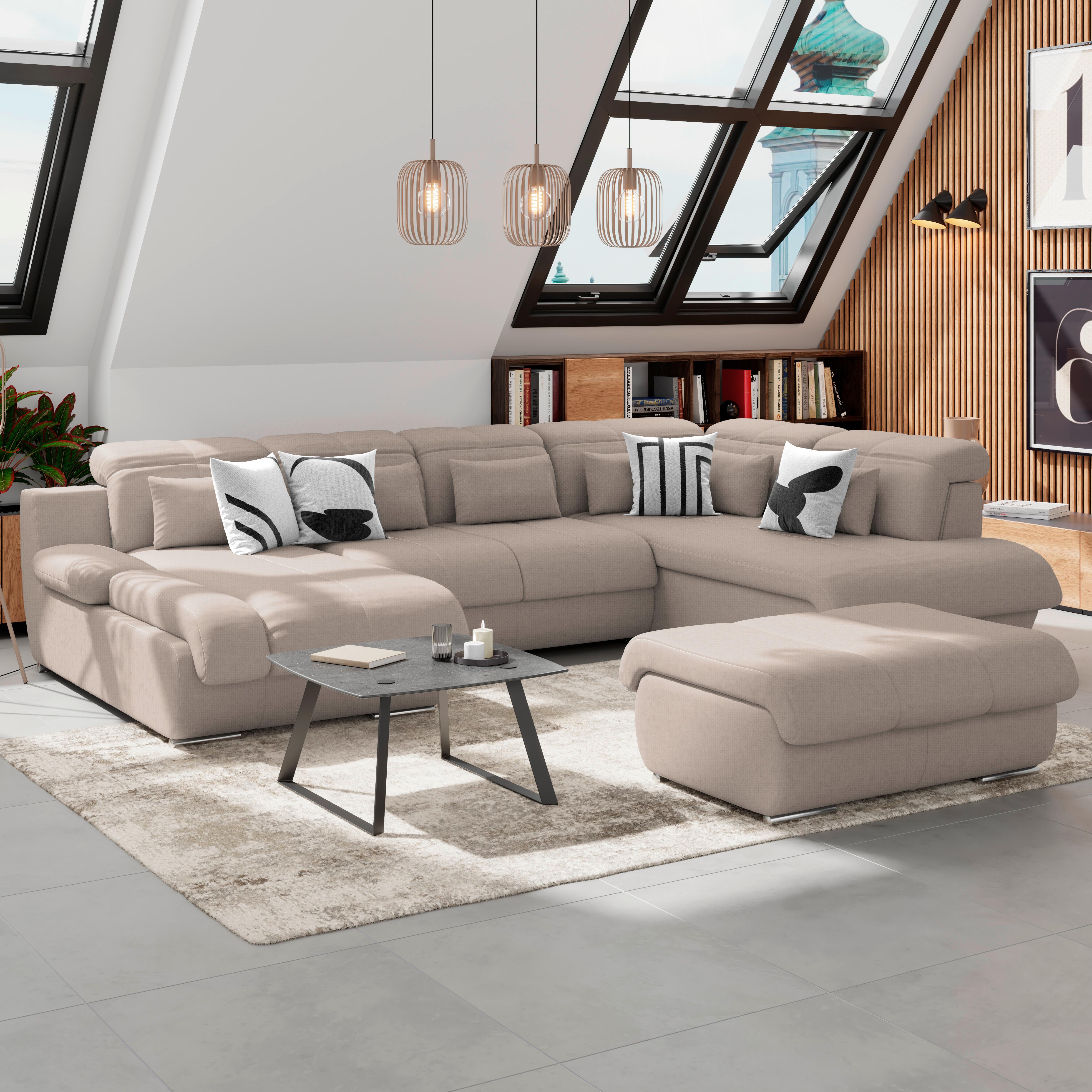 Wohnlandschaft Multi Mit Schlaffunktion Beige - Chromfarben/Dunkelgrau, MODERN, Textil (184/345/228cm) - Luca Bessoni
