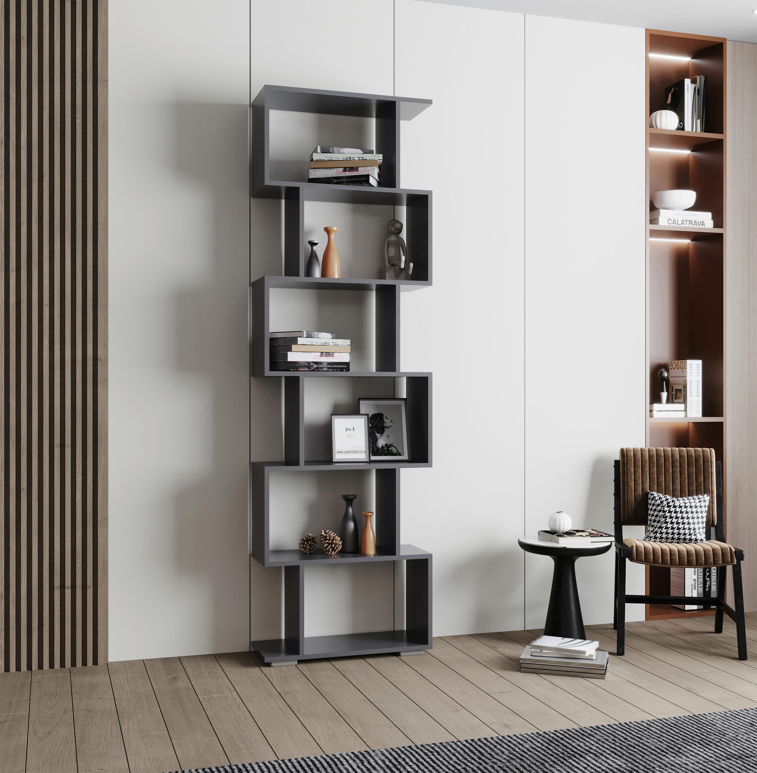 Regal Palusa Anthrazit B: 60 cm - Anthrazit/Silberfarben, Design, Holzwerkstoff (60/196/24cm) - MID.YOU
