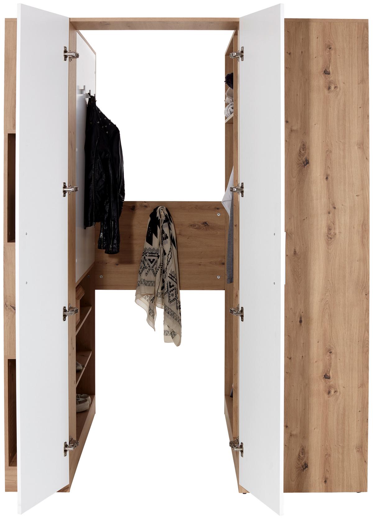 Eckschrank Begehbar Mit Regal 120cm Box, Eiche Dekor/weiß - Weiß/Eiche Artisan, MODERN, Holzwerkstoff (120/205/150cm) - Ondega