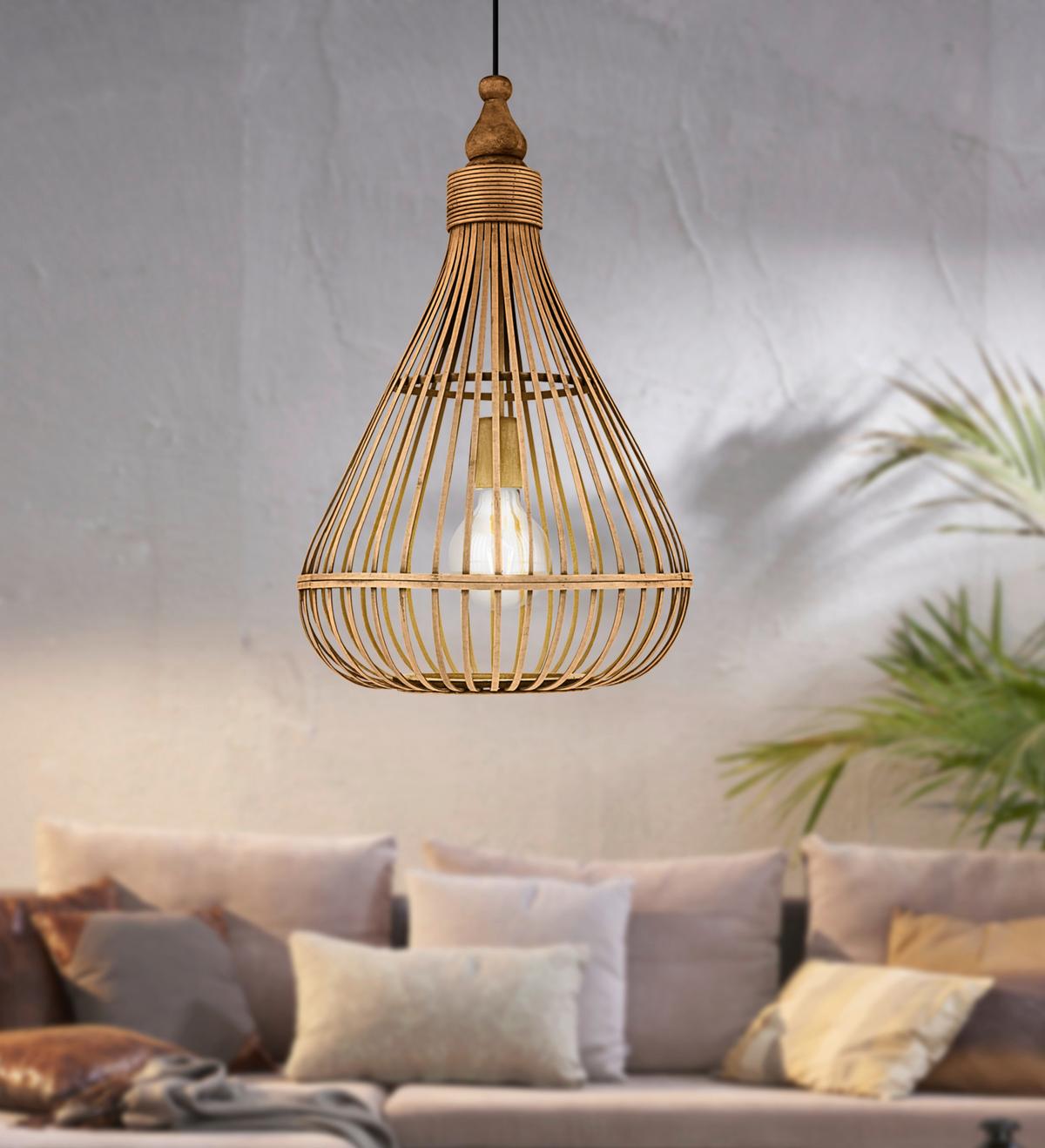 Hängeleuchte 49772*amsfield - Braun, Natur, Holz/Metall (35/110cm) - Eglo