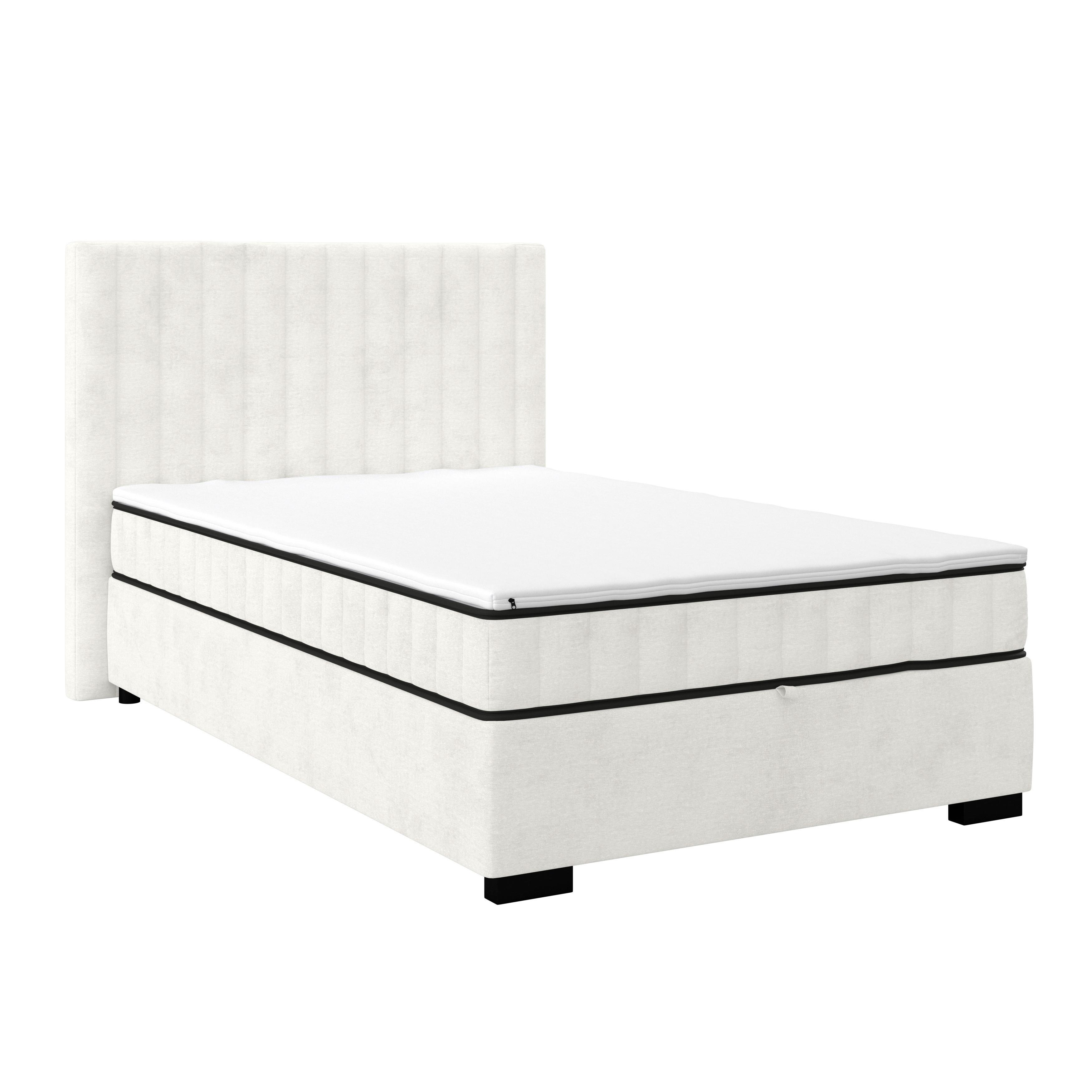 Boxbett Maya mit Bettkasten Cremefarben 100x220 cm - Creme/Schwarz, MODERN, Holz/Holzwerkstoff (100/220cm)