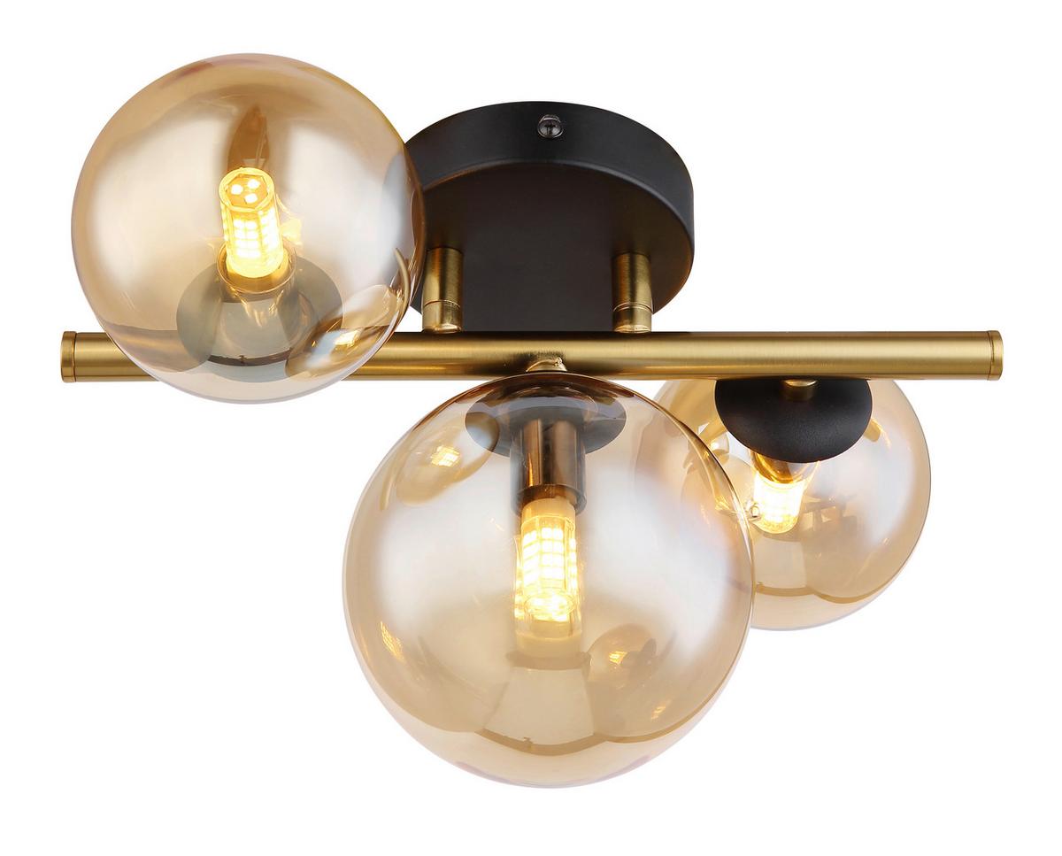 Led Falilámpa 56135-3w - fekete/sárgarézszínű, Design, Üveg/fém (28/21/19cm) - Globo
