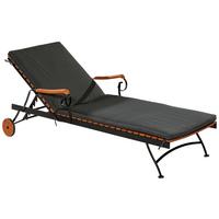 Gartenliege Schossgarten Holz/ Stahl mit Auflage und Rollen - Graphitfarben/Naturfarben, KONVENTIONELL, Holz/Textil (65/31,5/195cm) - Gardenson