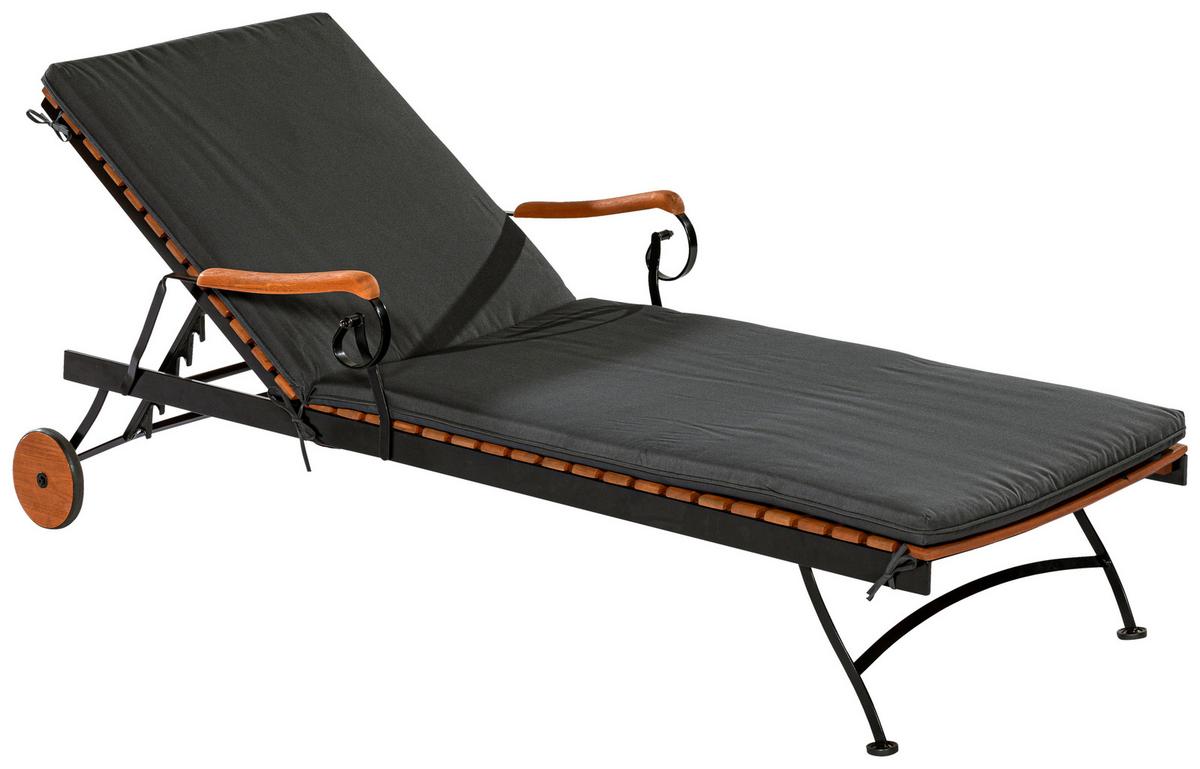 Gartenliege Schossgarten Holz/ Stahl mit Auflage und Rollen - Graphitfarben/Naturfarben, KONVENTIONELL, Holz/Textil (65/31,5/195cm) - Gardenson